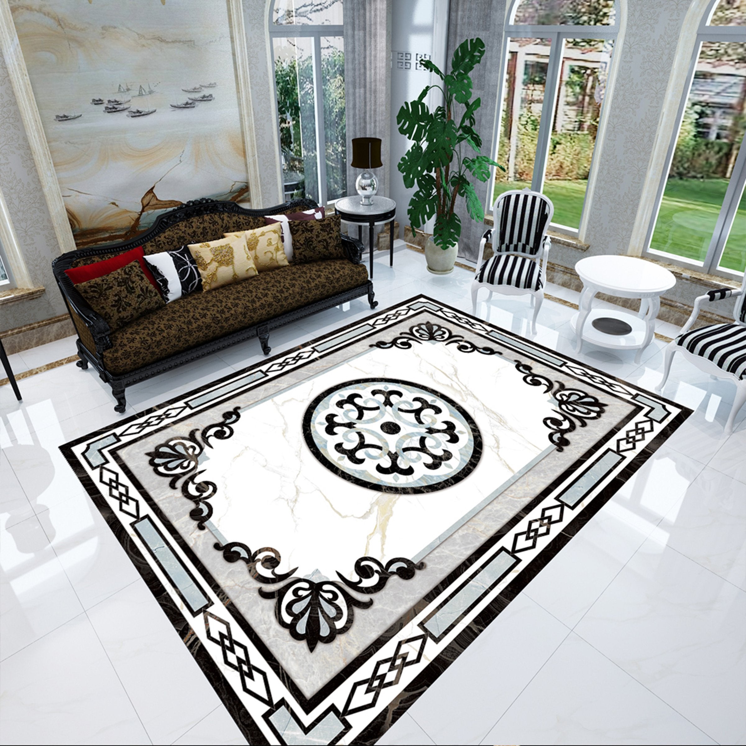 3D Rectangular Black Pattern WG626 Floor Mural Wallpaper AJ Wallpaper 2