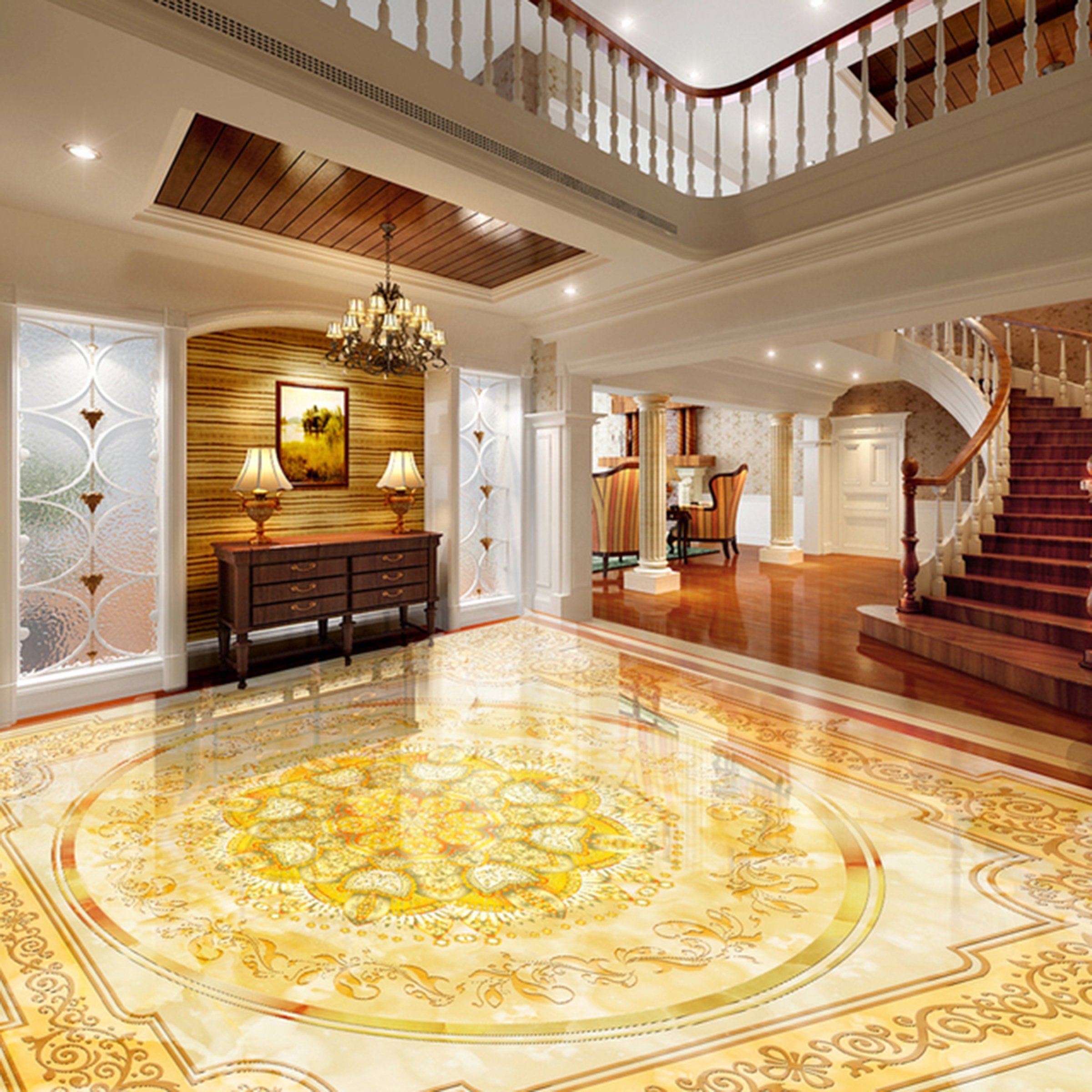 3D Golden Pattern WG294 Floor Mural Wallpaper AJ Wallpaper 2