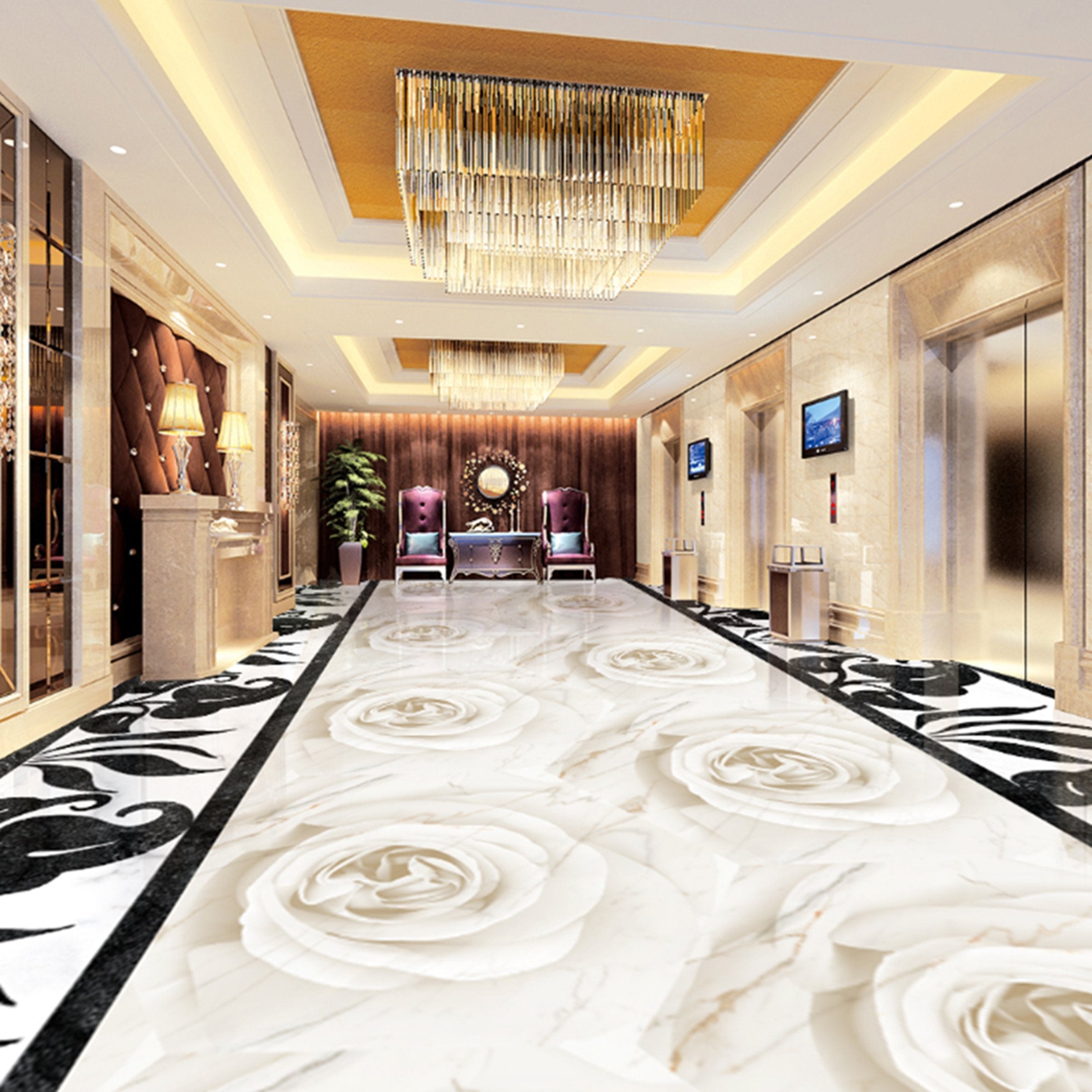 3D White Flowers WG115 Floor Mural Wallpaper AJ Wallpaper 2