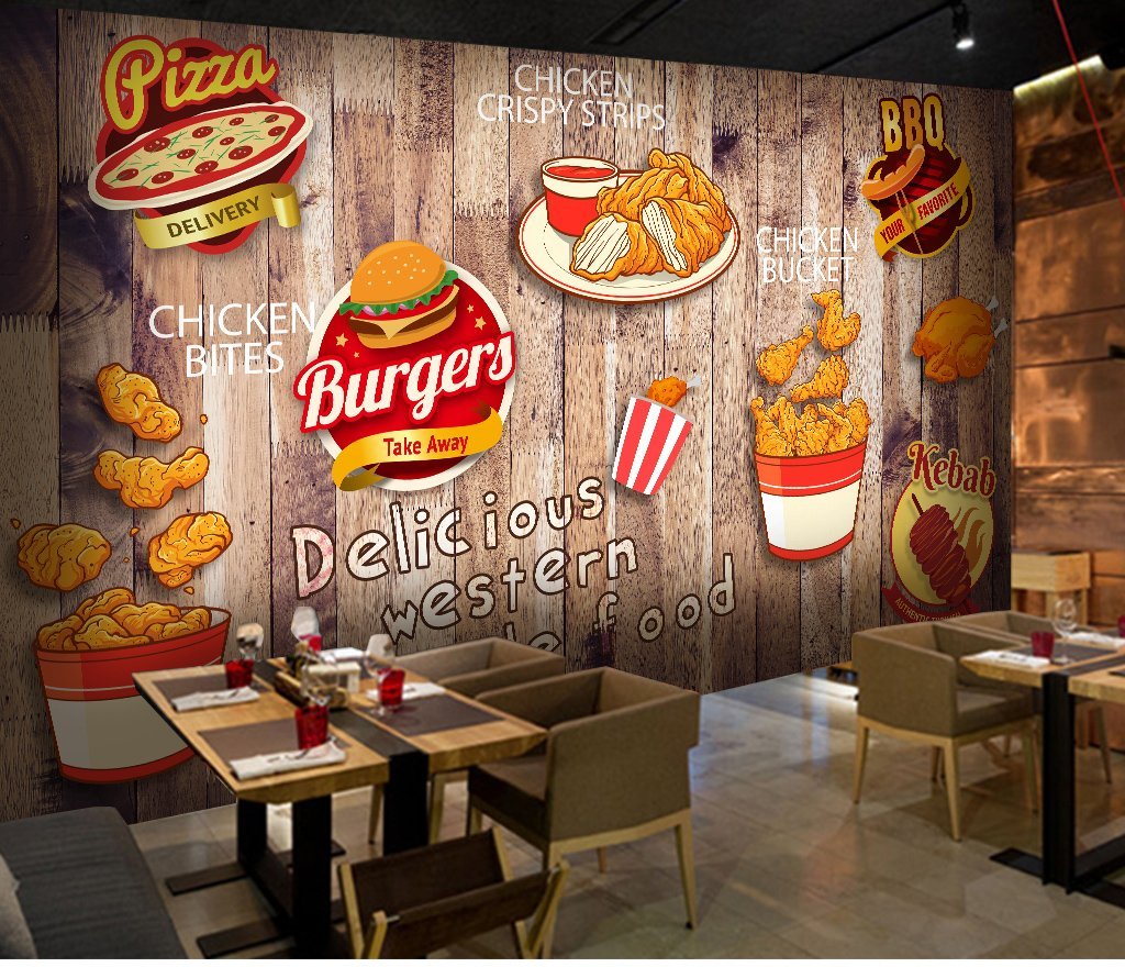 3D Pizza Burger 817 Food Wall Murals Wallpaper AJ Wallpaper 2