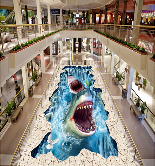 3D Sharks Floor Mural Wallpaper AJ Wallpaper 2