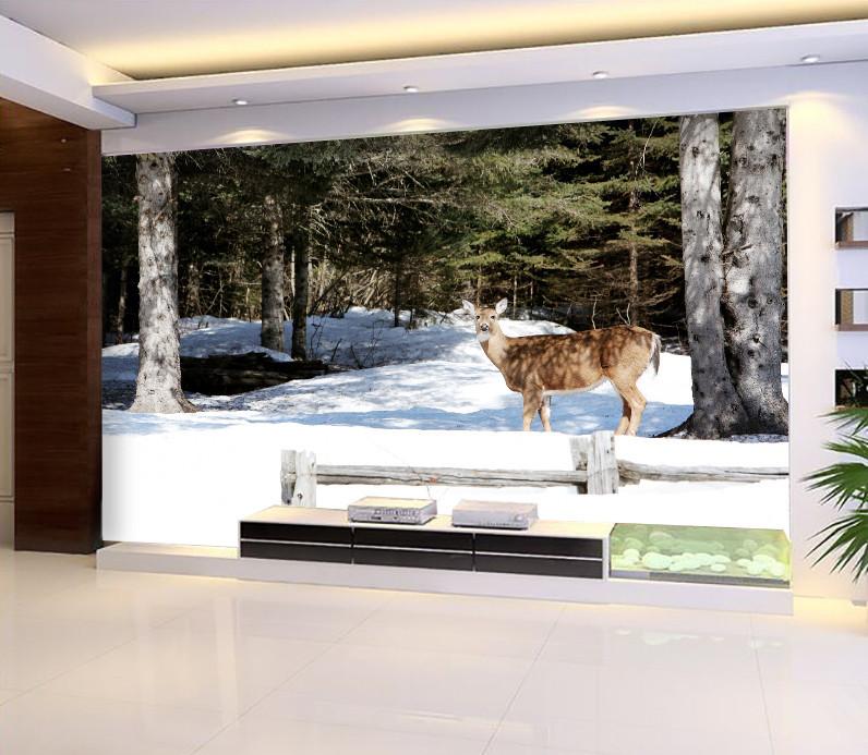 3D Snow Forest Deer 221 Wallpaper AJ Wallpaper 2