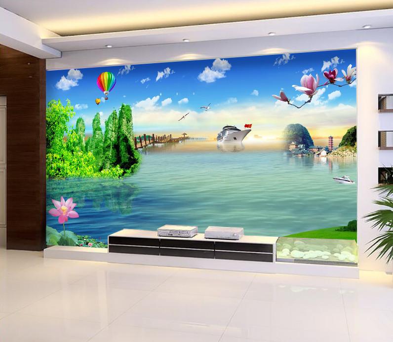 3D Lake Green Tree Hot Air Balloon 88 Wallpaper AJ Wallpaper