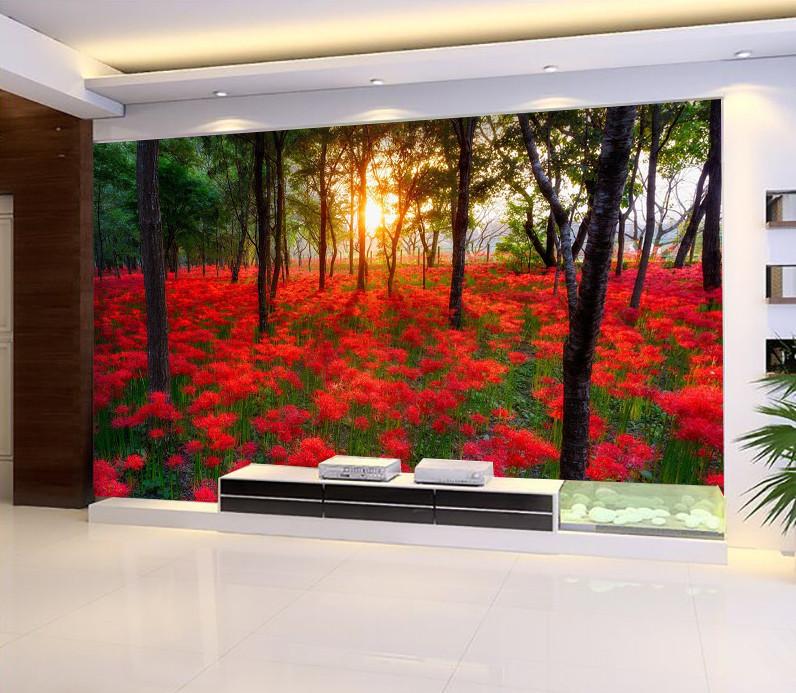 3D Red Flower Tree Sunshine 537 Wallpaper AJ Wallpaper