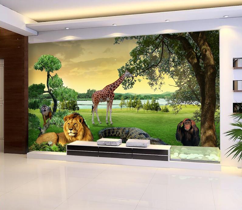 3D Lion Giraffe Forest 362 Wallpaper AJ Wallpaper