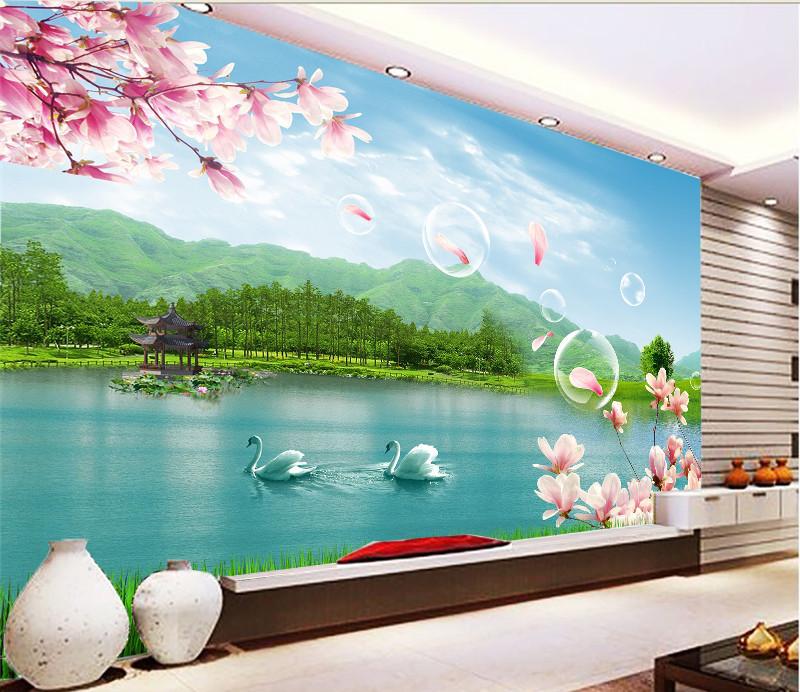 3D Swan Lake Cherry Tree 22 Wallpaper AJ Wallpaper