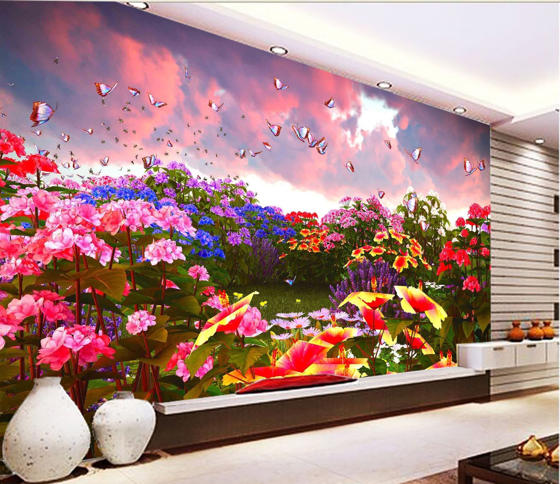 3D Flowerbed Butterfly 688 Wallpaper AJ Wallpaper