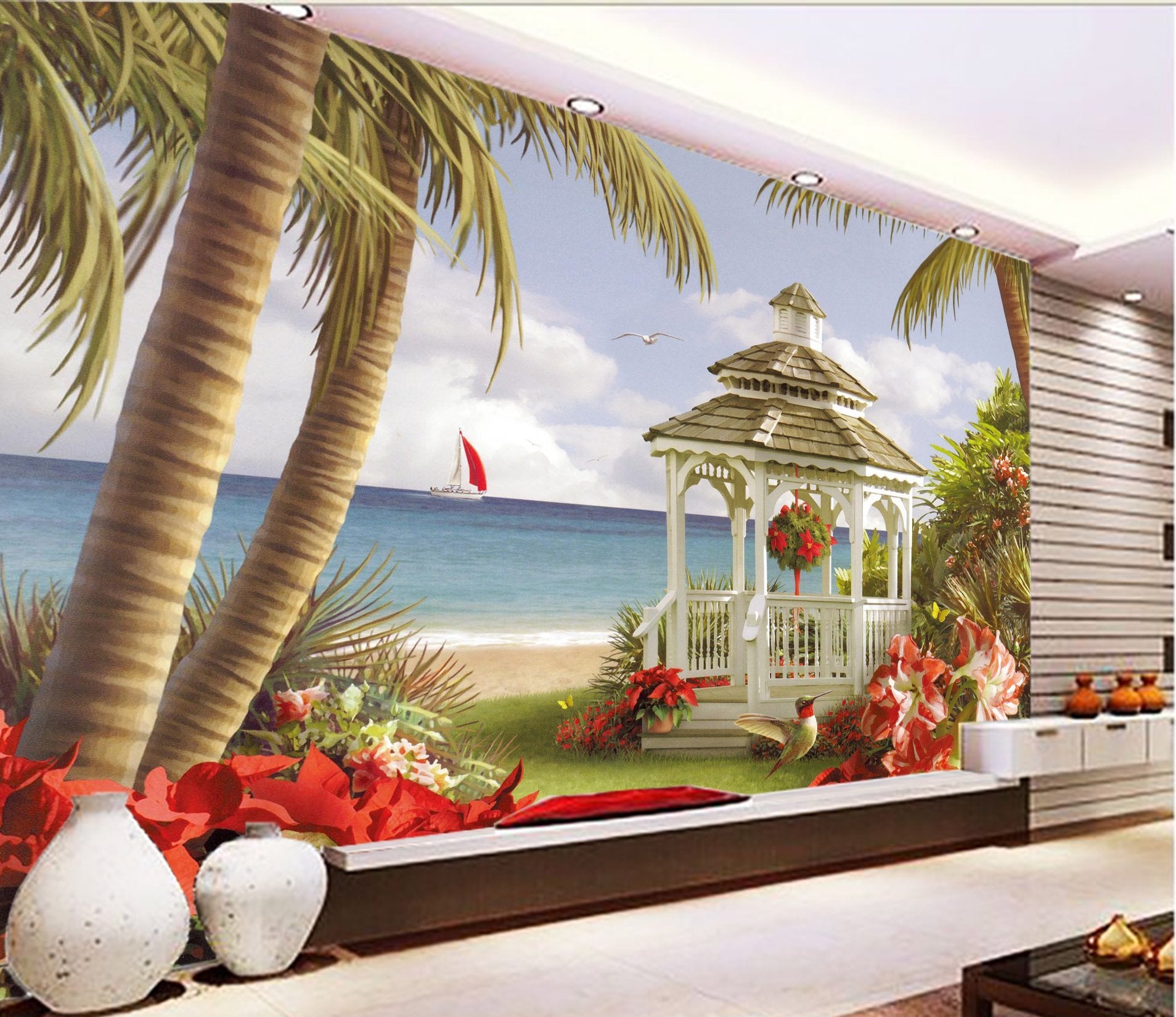 3D Pavilion Bird Flowers 756 Wallpaper AJ Wallpaper