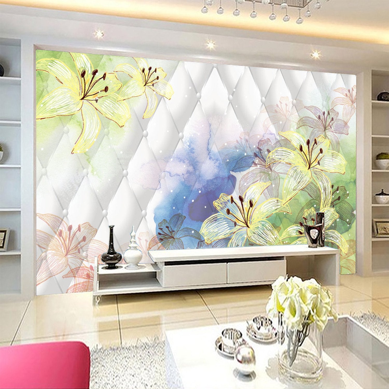 3D Yellow Flower Lily 518 Wallpaper AJ Wallpaper