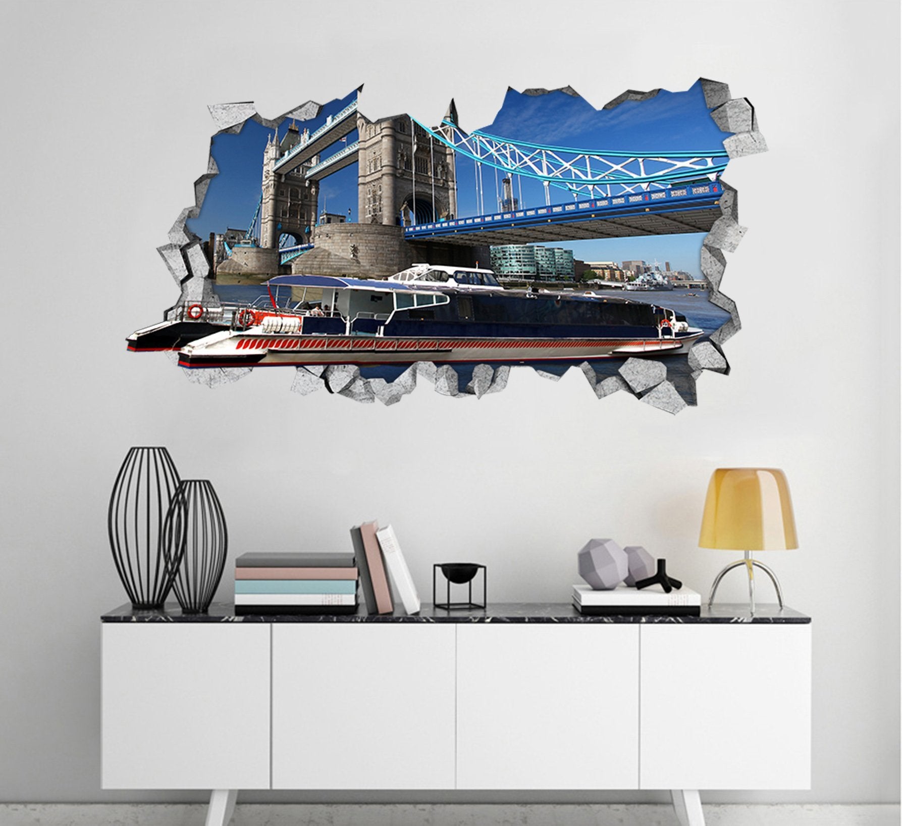 3D London Tower Bridge 110 Broken Wall Murals Wallpaper AJ Wallpaper