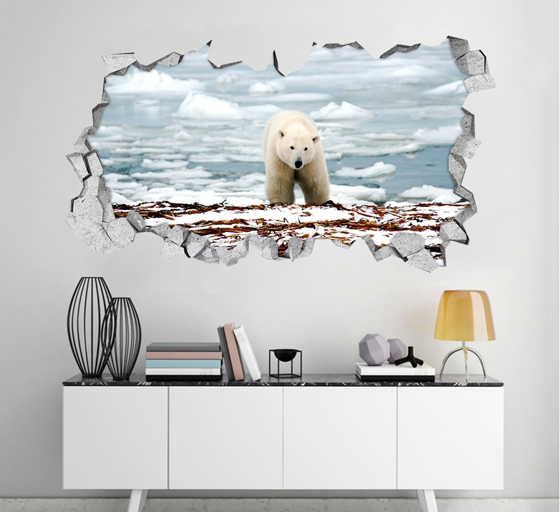 3D Icing Sea Bear 034 Broken Wall Murals Wallpaper AJ Wallpaper