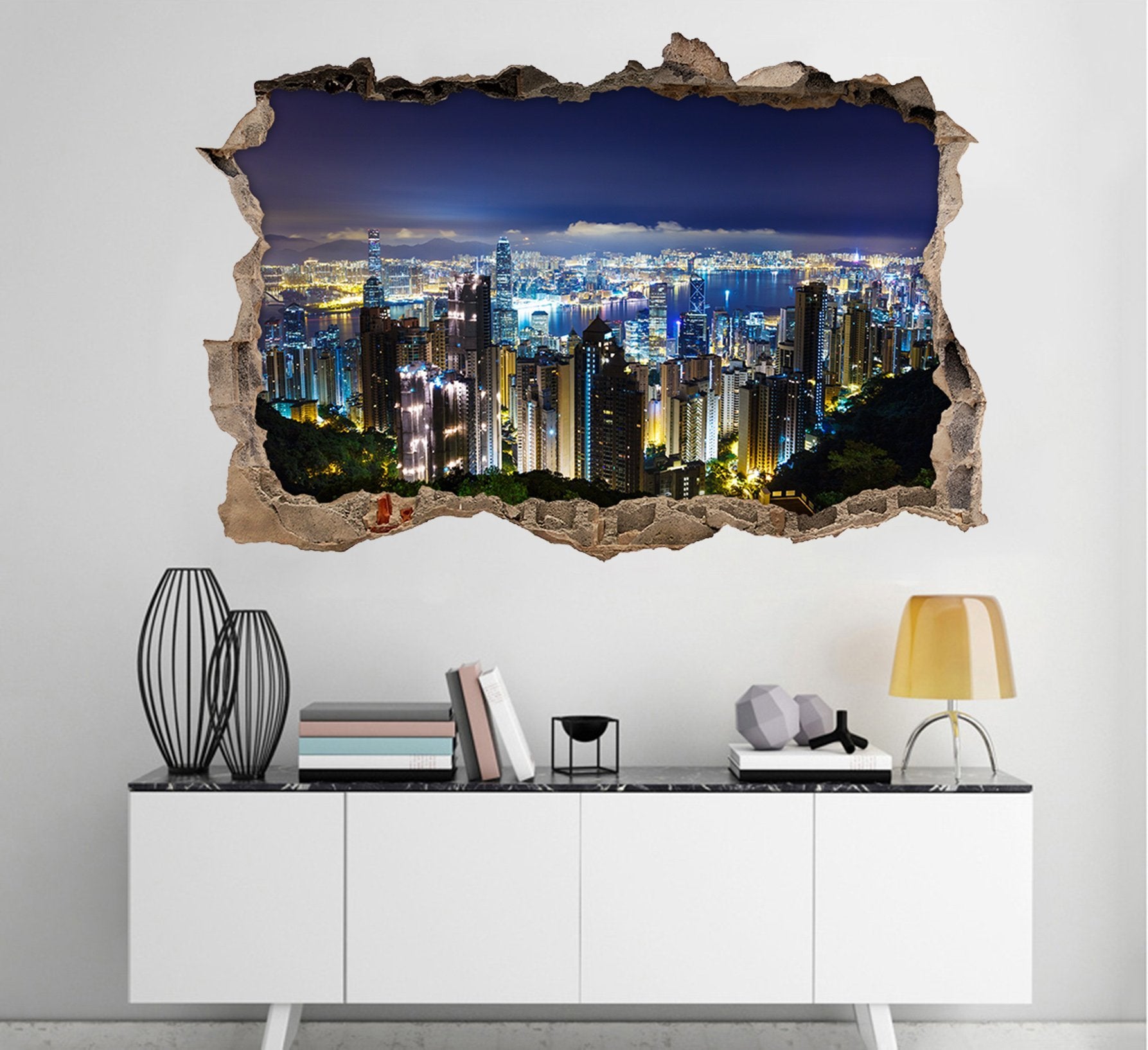 3D Shining City Night 117 Broken Wall Murals Wallpaper AJ Wallpaper