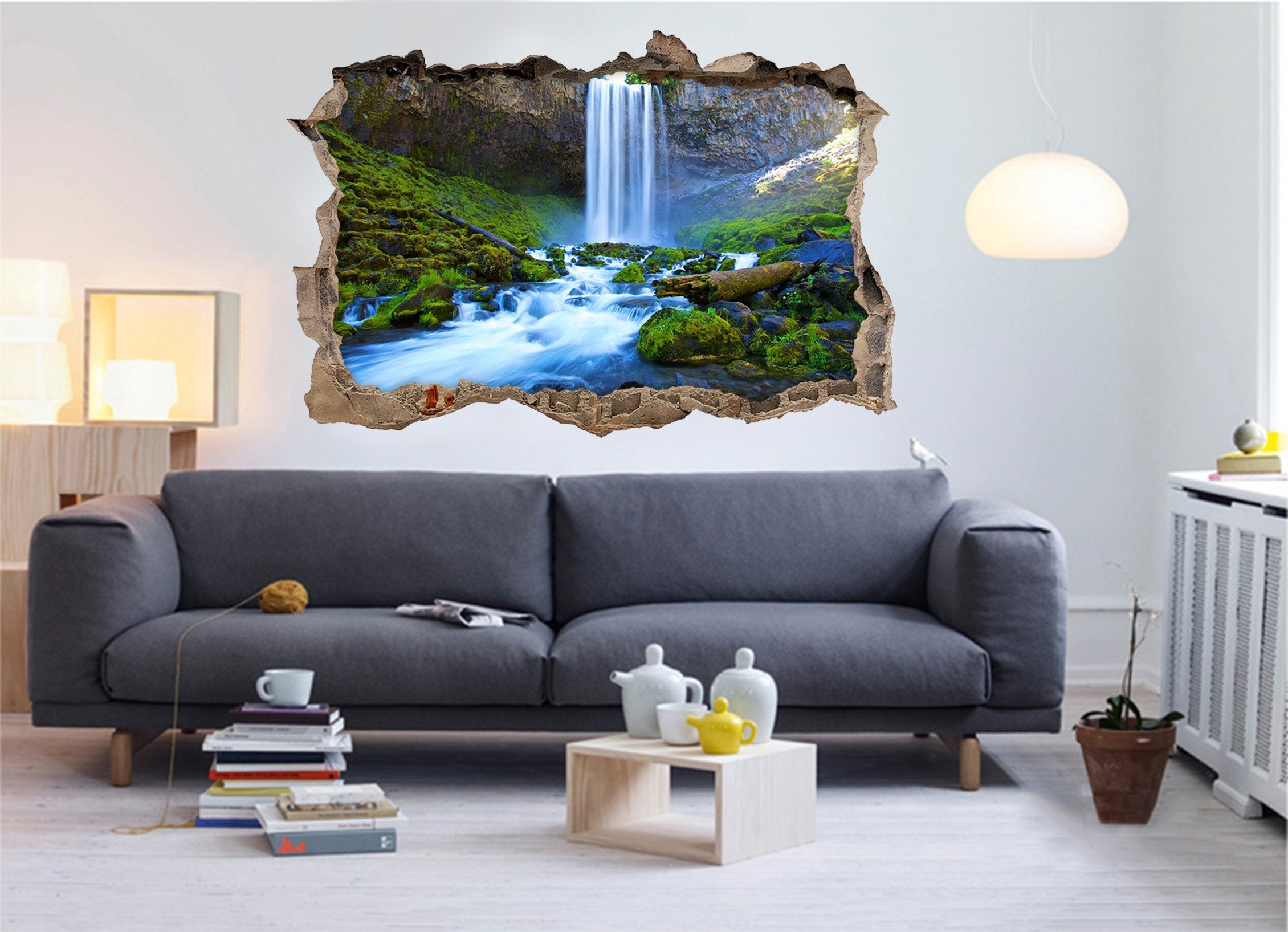 3D River Waterfall 327 Broken Wall Murals Wallpaper AJ Wallpaper