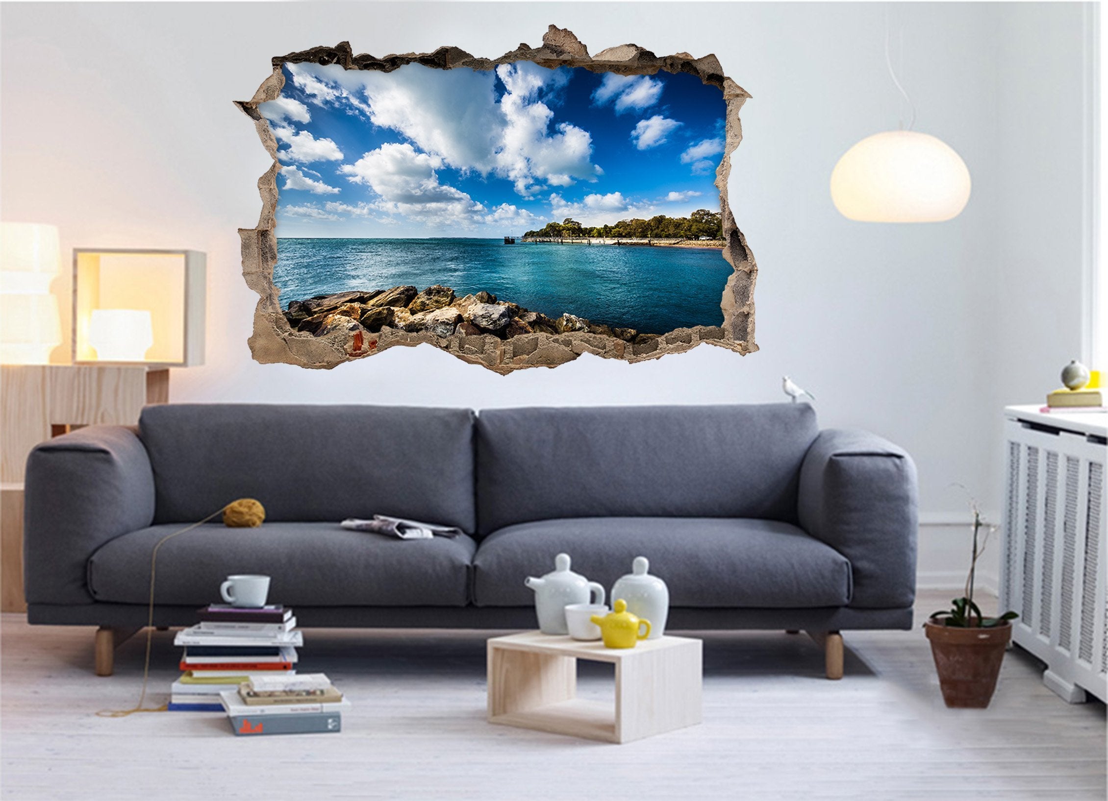 3D Vast Blue Sky 065 Broken Wall Murals Wallpaper AJ Wallpaper