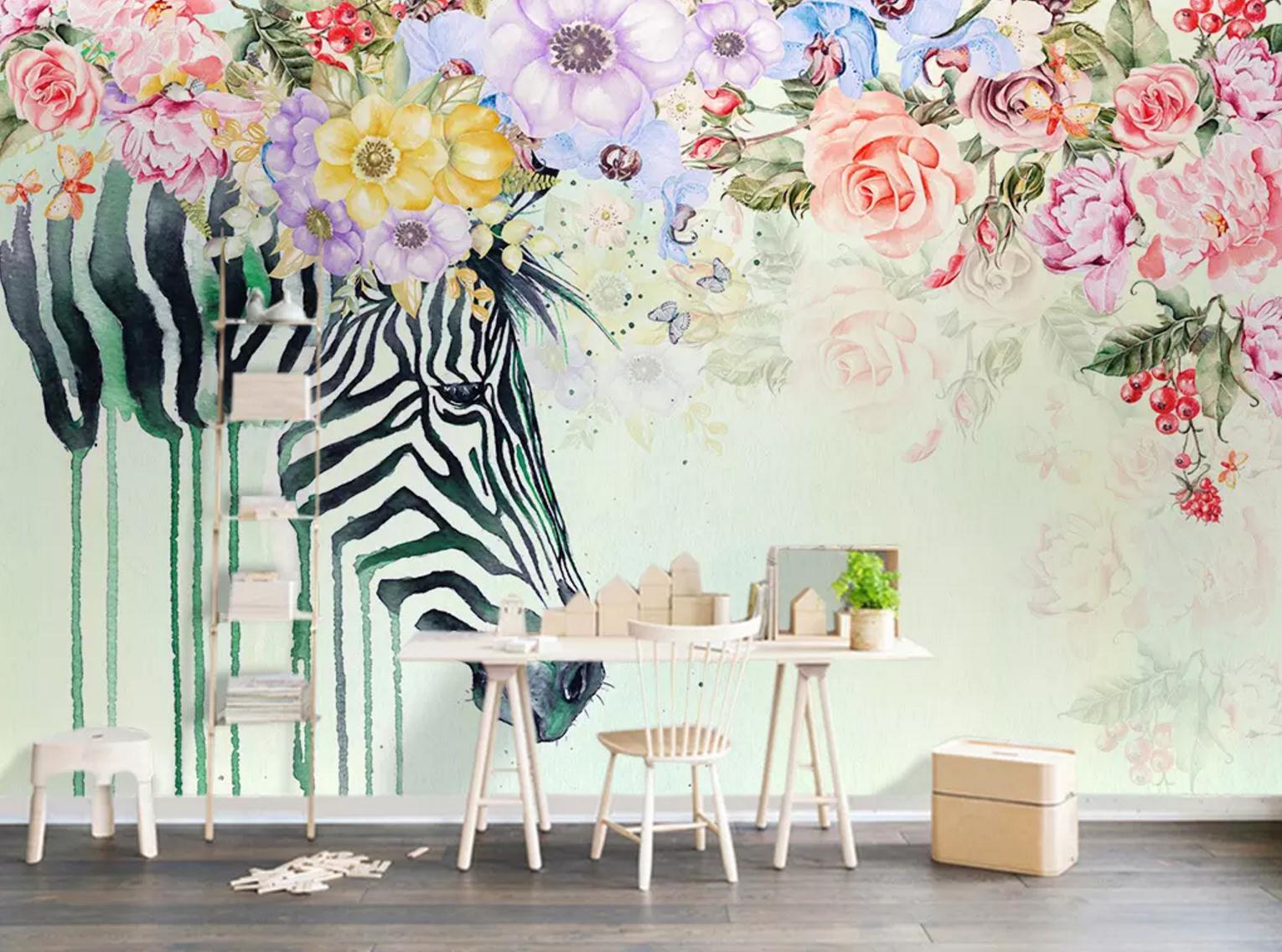 3D Zebra Head Rose WC345 Wall Murals