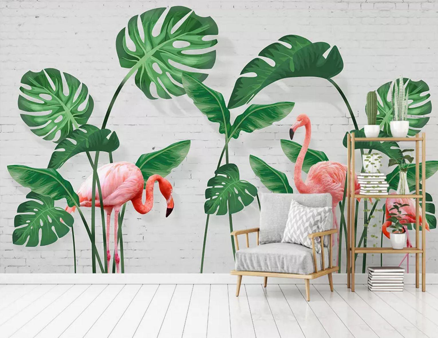 3D Lotus Leaf Flamingo 134 Wallpaper AJ Wallpaper