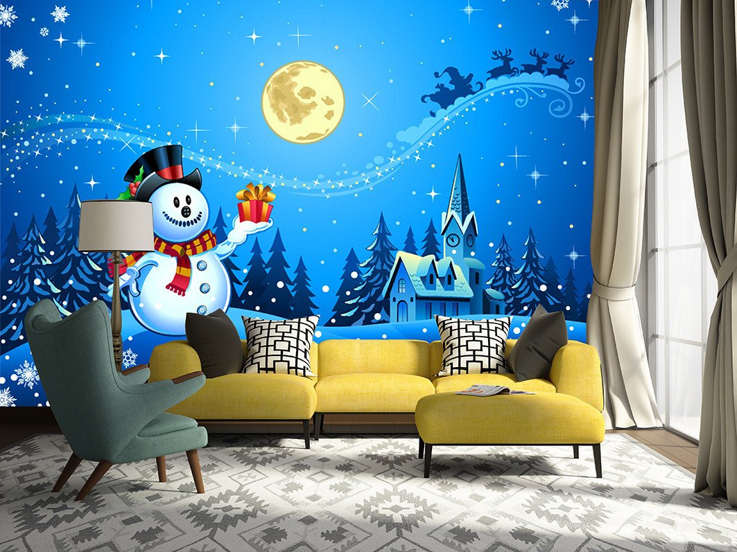 3D Christmas Eve Snowman Moon 239 Wallpaper AJ Wallpaper