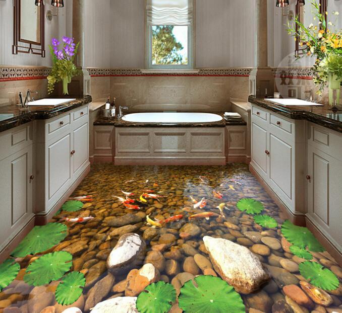 3D Golden Fishes Floor Mural Wallpaper AJ Wallpaper 2