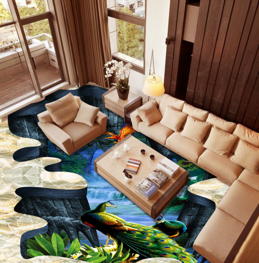 3D Valley Peacock 315 Floor Mural Wallpaper Murals Rug & Mat Print Epoxy waterproof bath floor