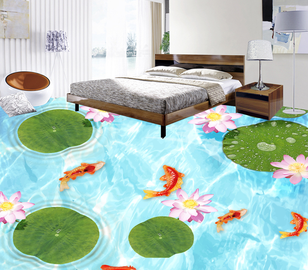 3D Lotus Leaf Lotus 550 Floor Mural Wallpaper Murals Rug & Mat Print Epoxy waterproof bath floor