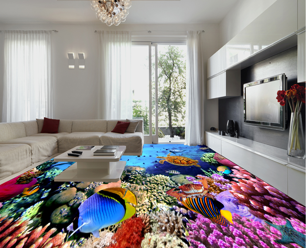 3D Seaweed Fish 555 Floor Mural Wallpaper Murals Rug & Mat Print Epoxy waterproof bath floor