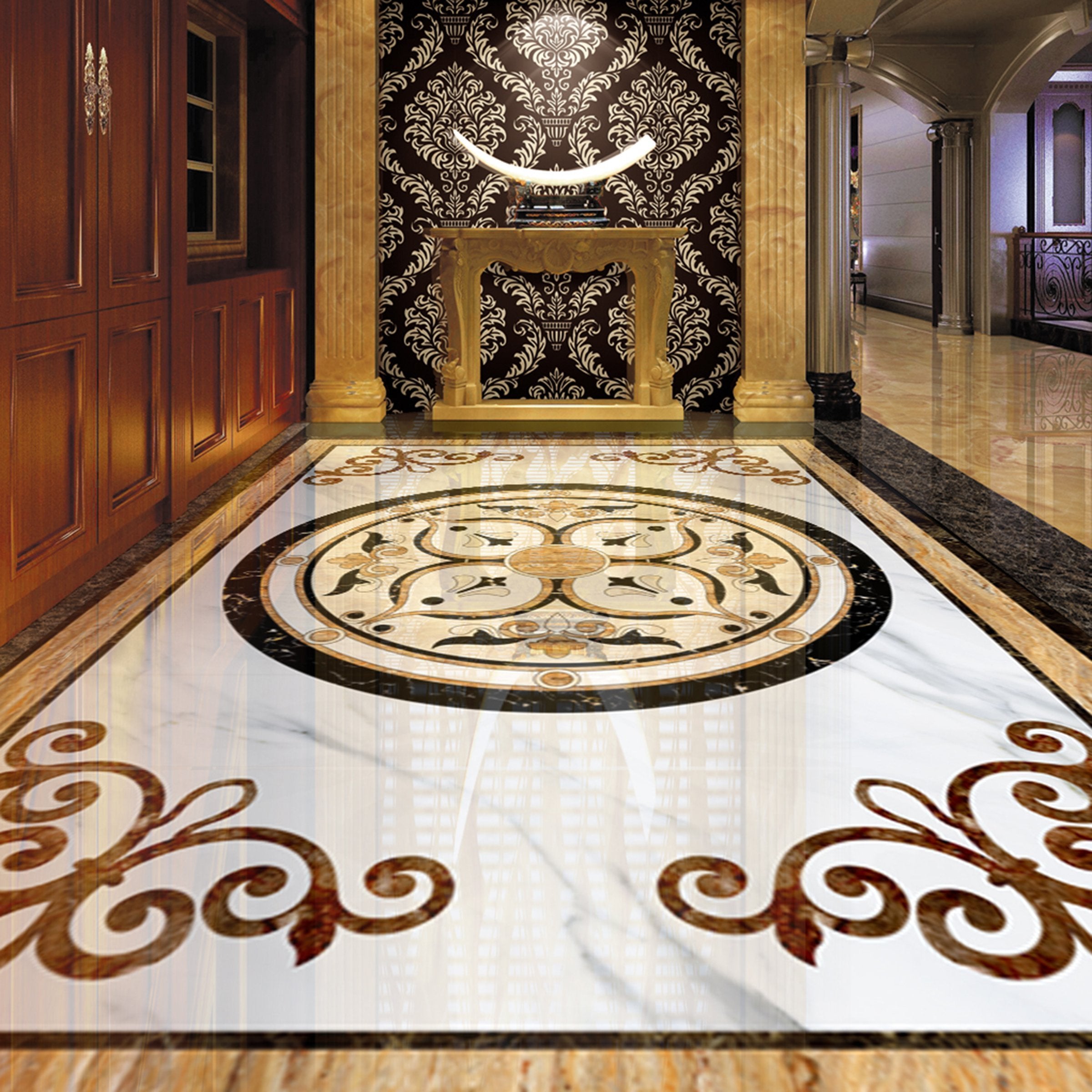 3D Black Circular Pattern WG371 Floor Mural Wallpaper AJ Wallpaper 2