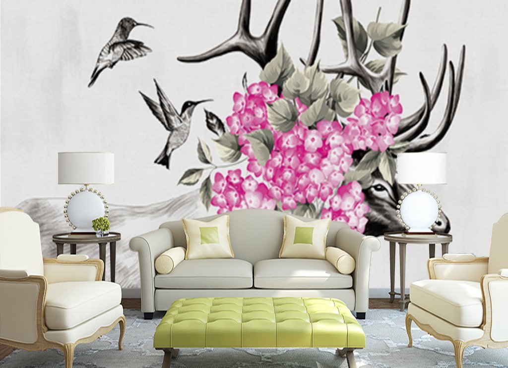 3D Flower Elk 454 Wall Murals Wallpaper AJ Wallpaper 2