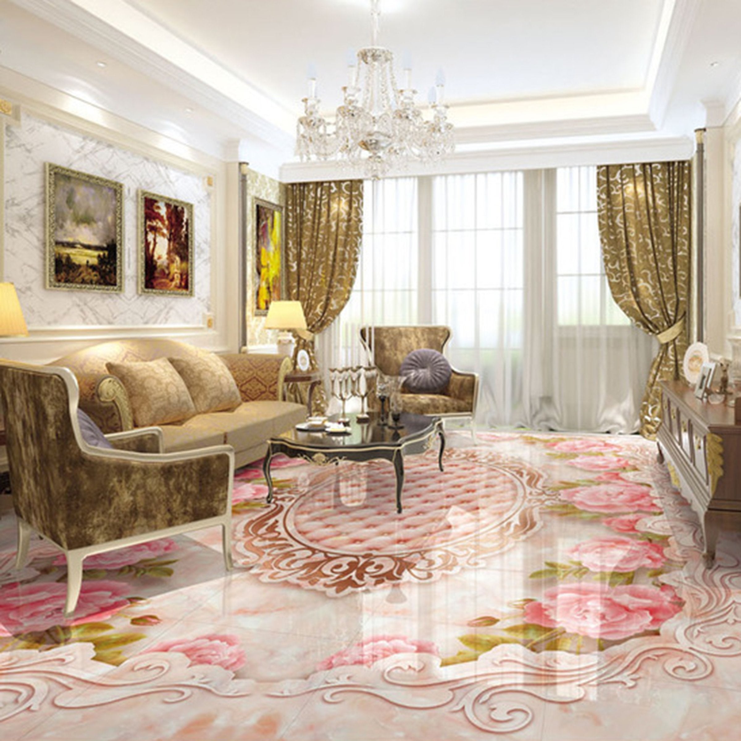 3D Pink Flowers WG031 Floor Mural Wallpaper AJ Wallpaper 2