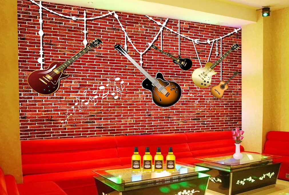3D Red Brick Guitar Decoration 297 Wallpaper AJ Wallpaper 2