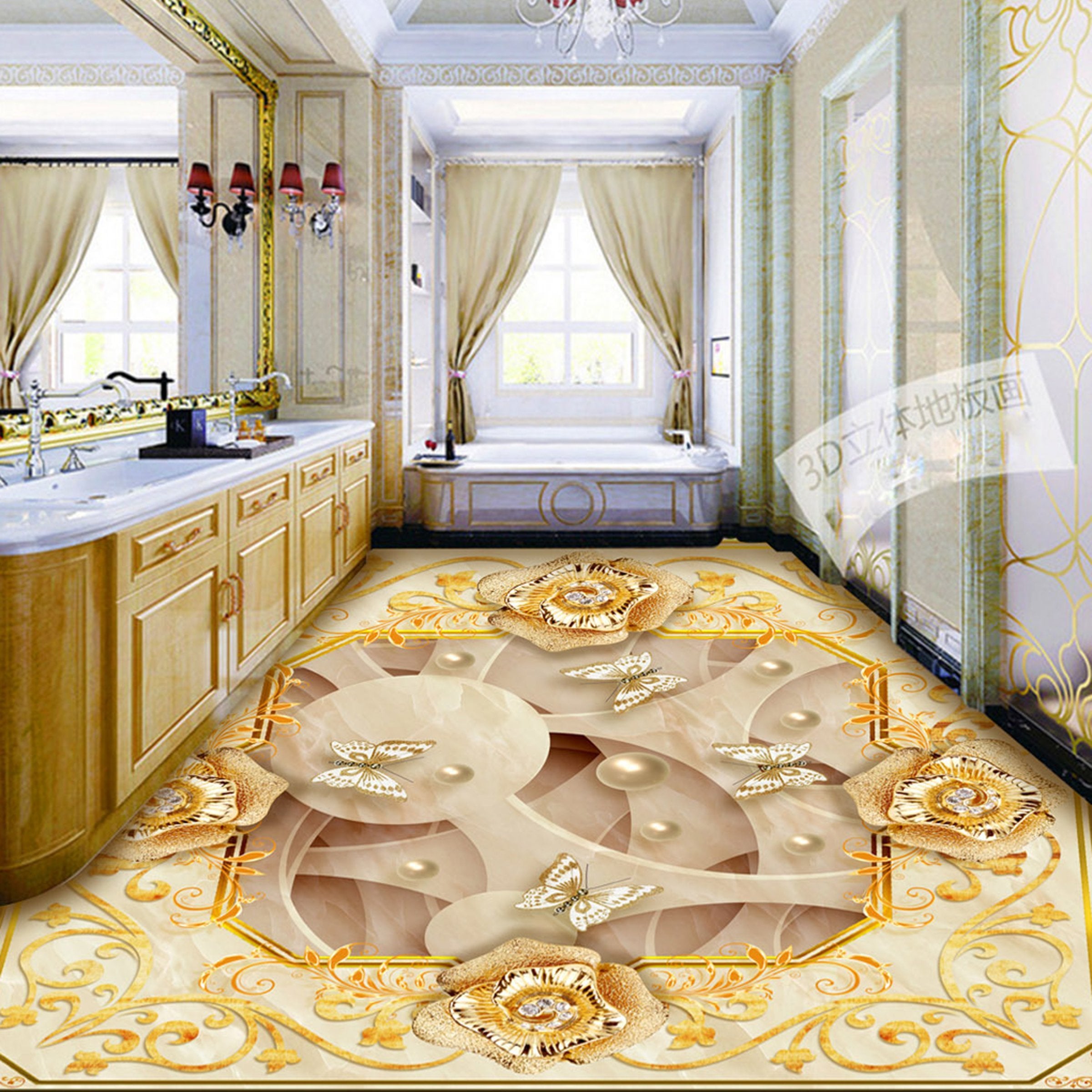 3D Golden Pattern WG081 Floor Mural Wallpaper AJ Wallpaper 2