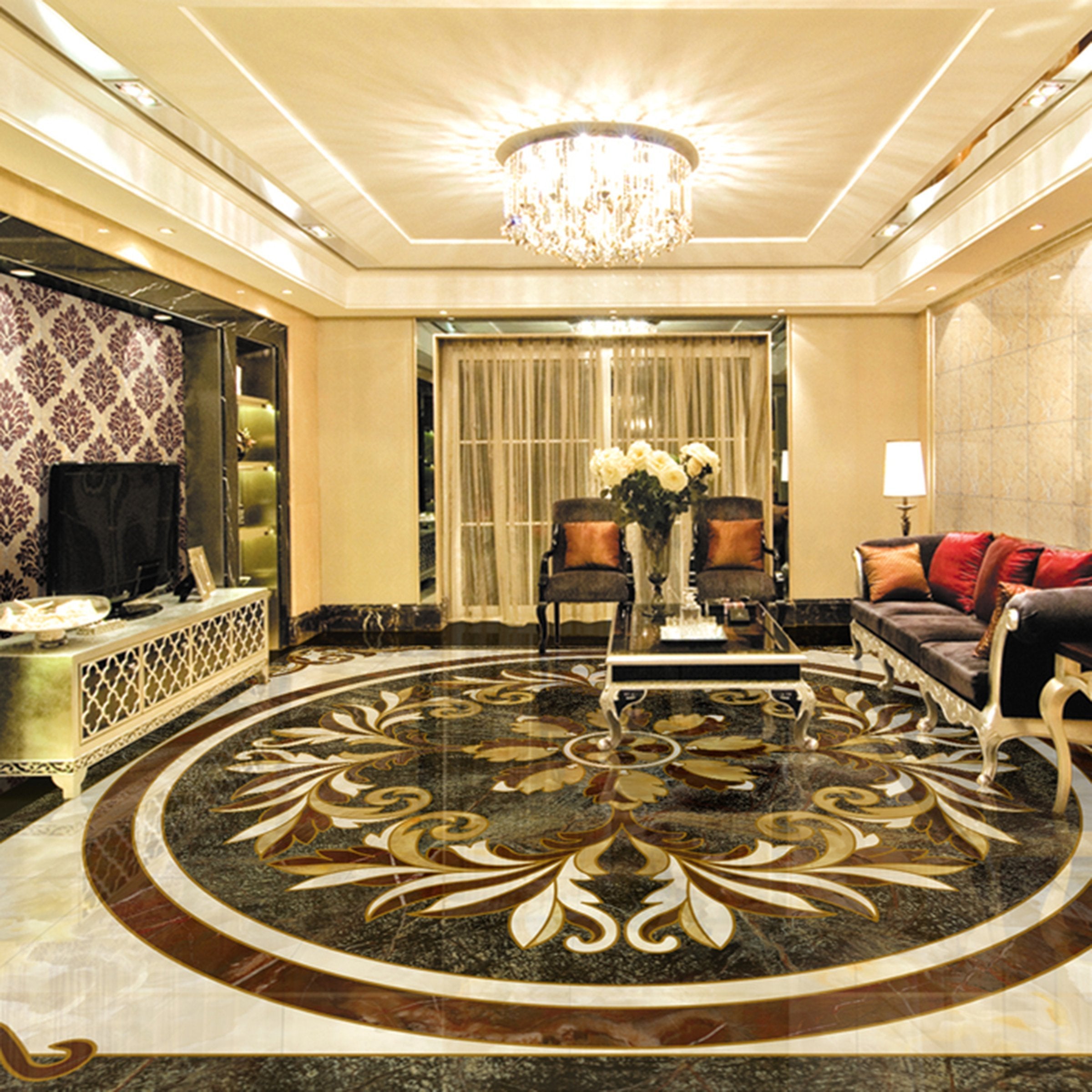 3D Black Round Marble Pattern WG477 Floor Mural Wallpaper AJ Wallpaper 2