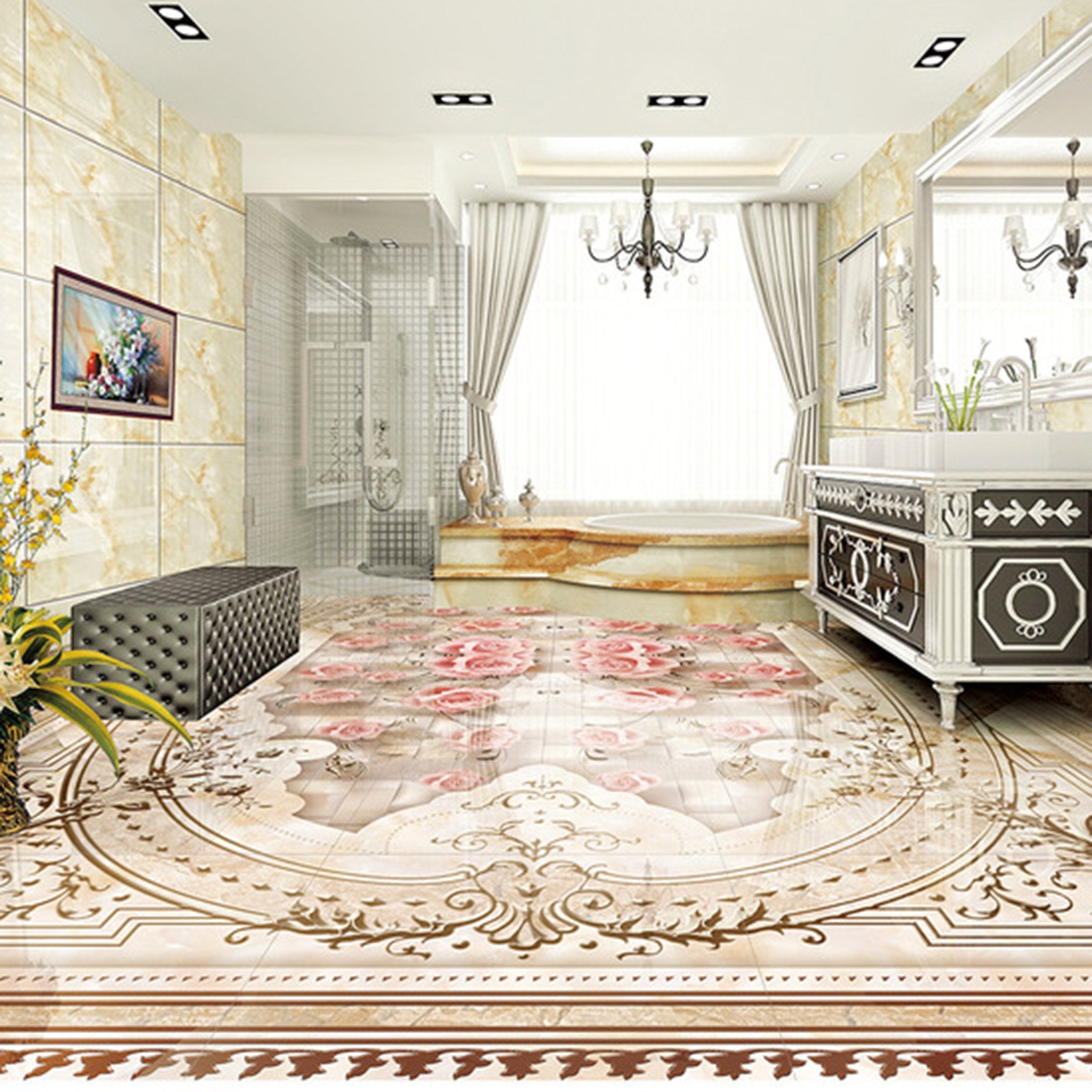 3D Pink Rose WG278 Floor Mural Wallpaper AJ Wallpaper 2