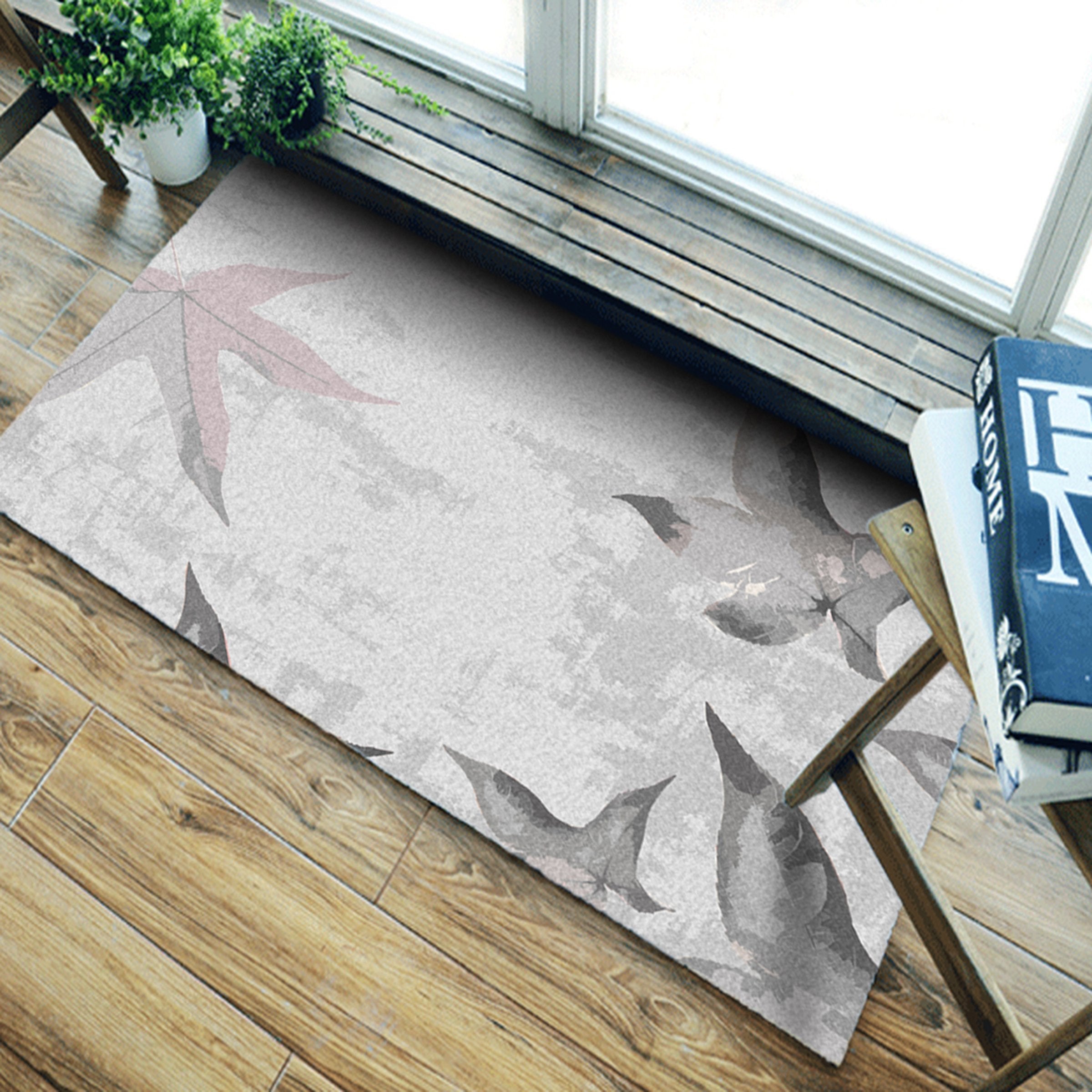 3D Gray Leaves WG066 Non Slip Rug Mat Mat AJ Creativity Home