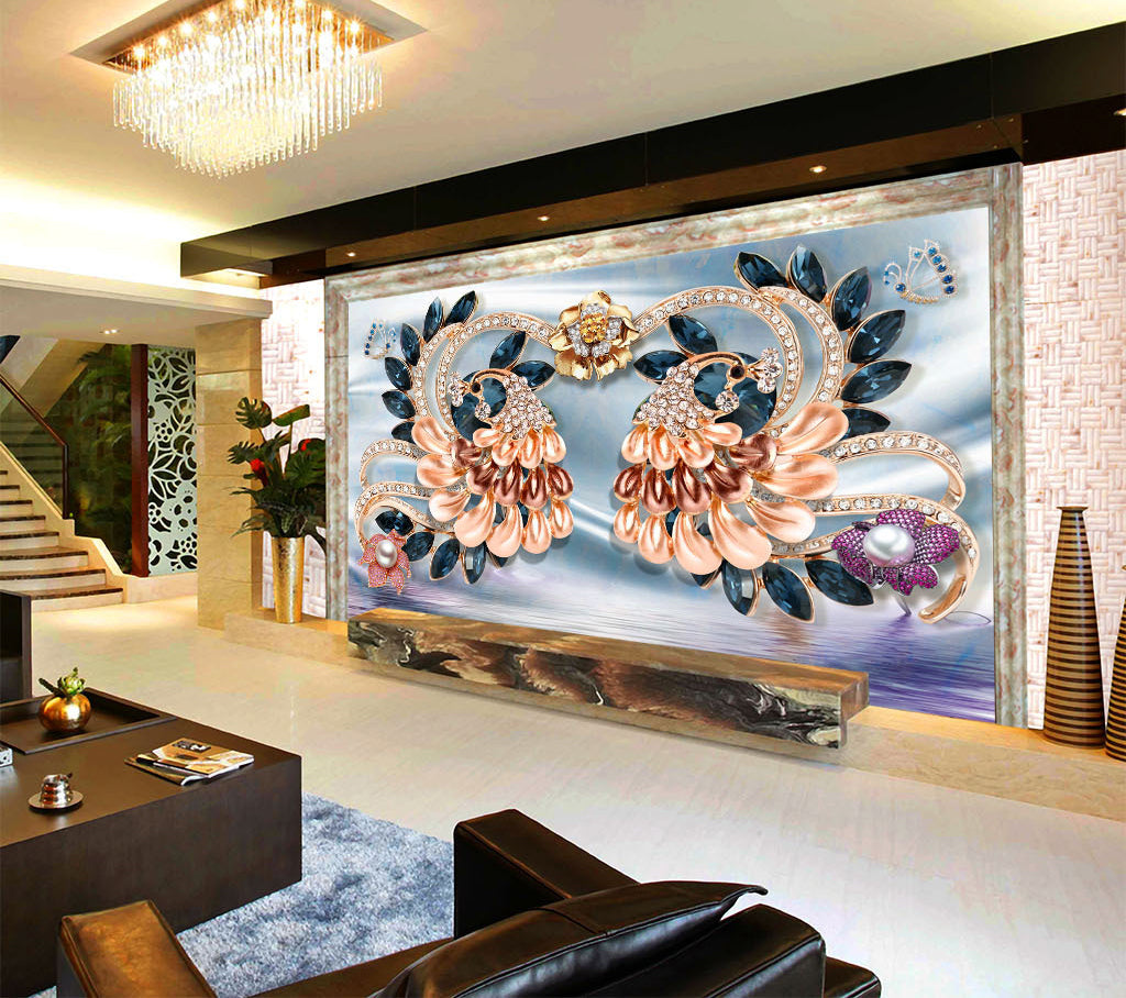 3D Diamond Peacock WG070 Wall Murals