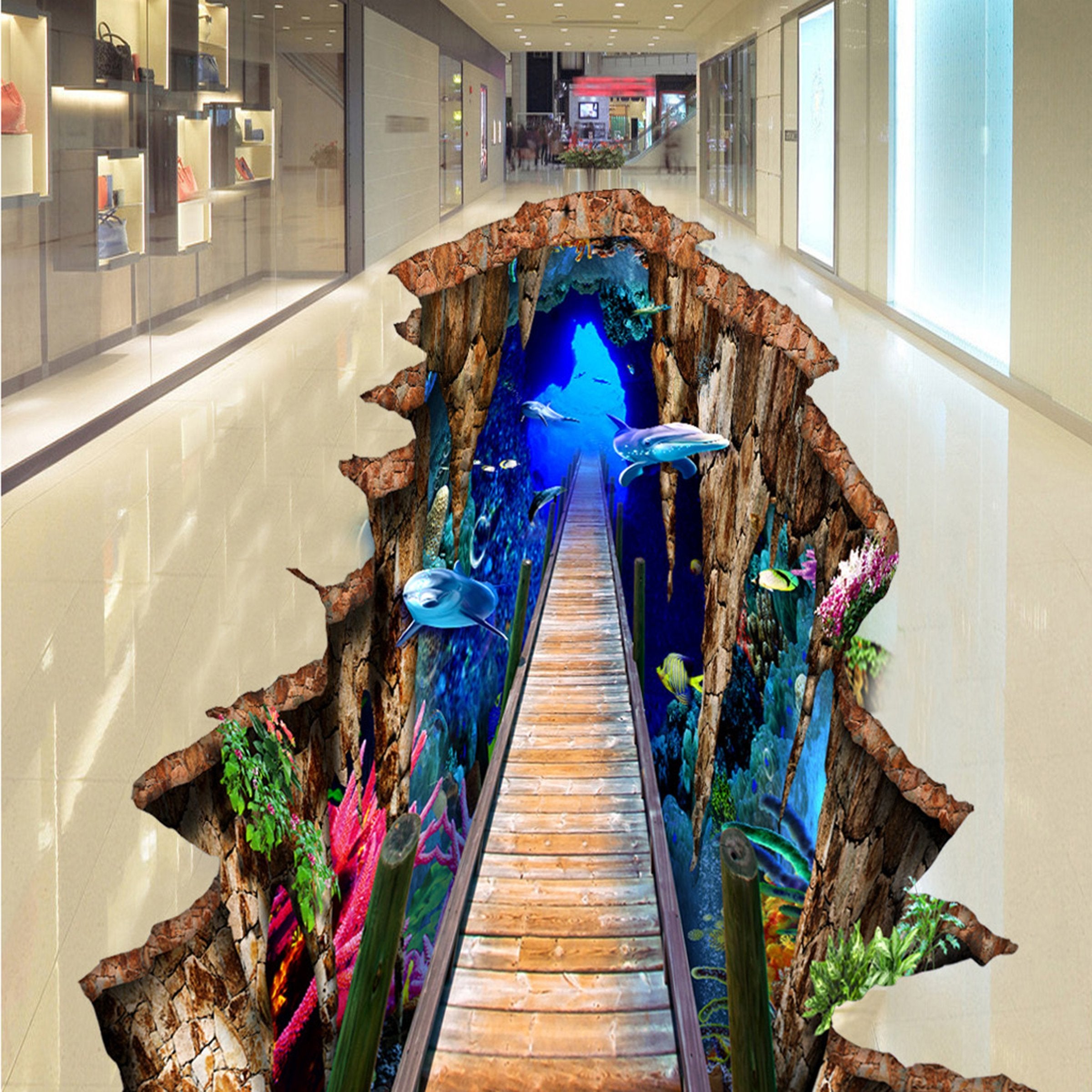 3D Deep Sea Corridor WG528 Floor Mural Wallpaper AJ Wallpaper 2