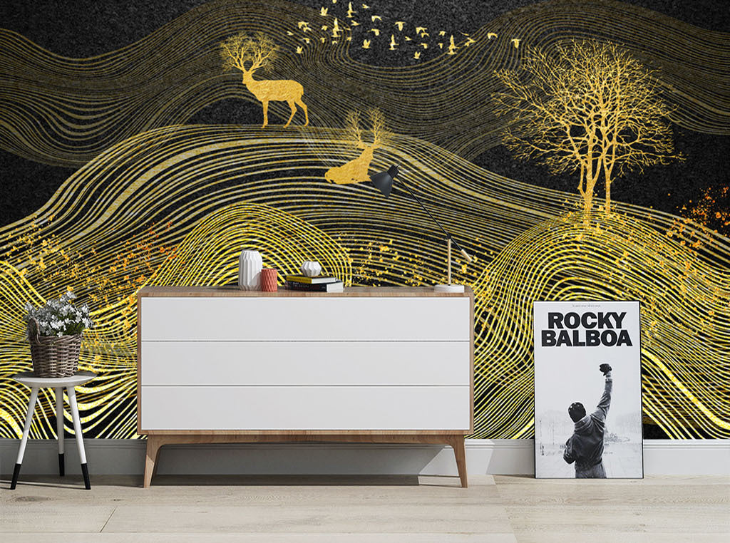 3D Golden Deer WG059 Wall Murals