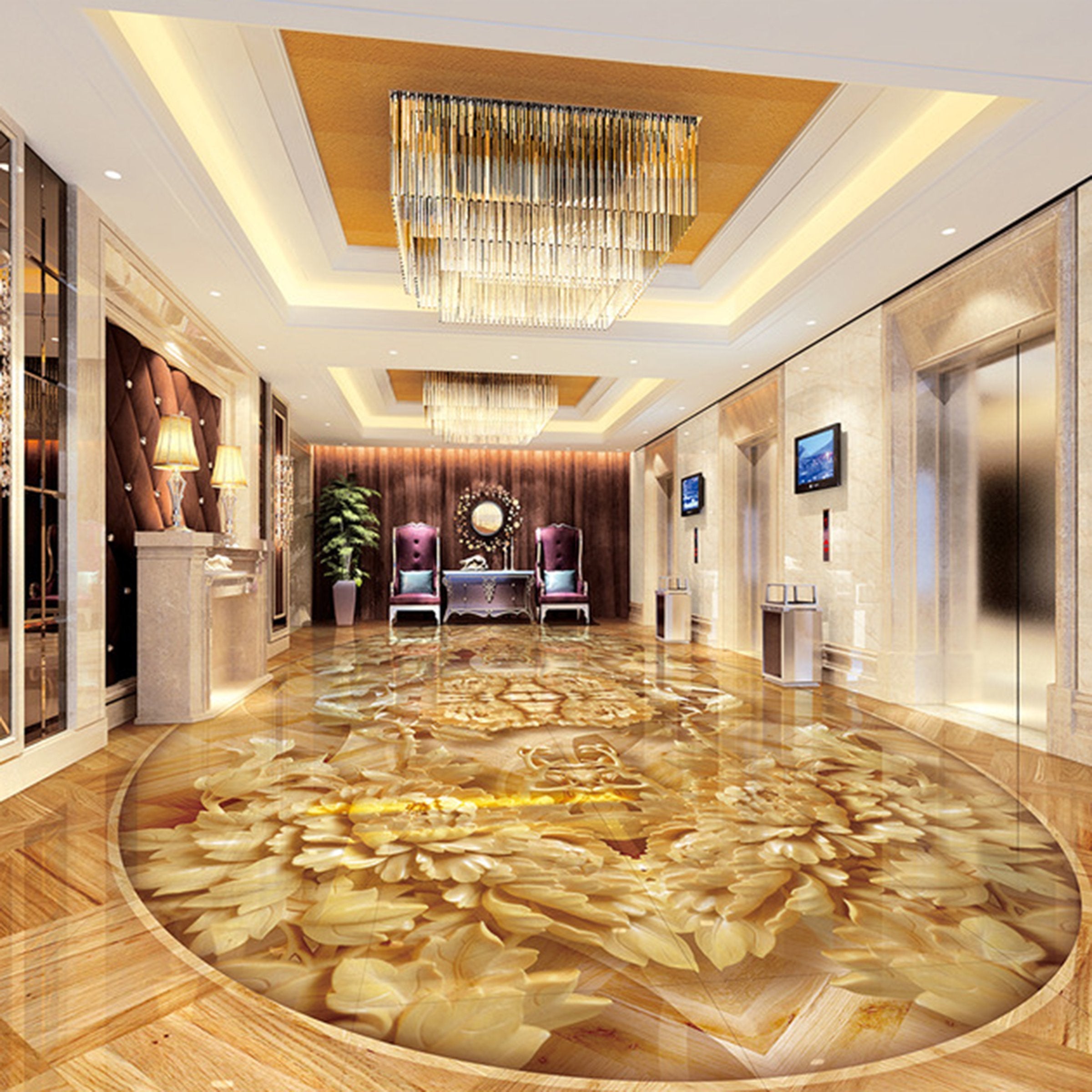3D Golden Marble Lace WG271 Floor Mural Wallpaper AJ Wallpaper 2