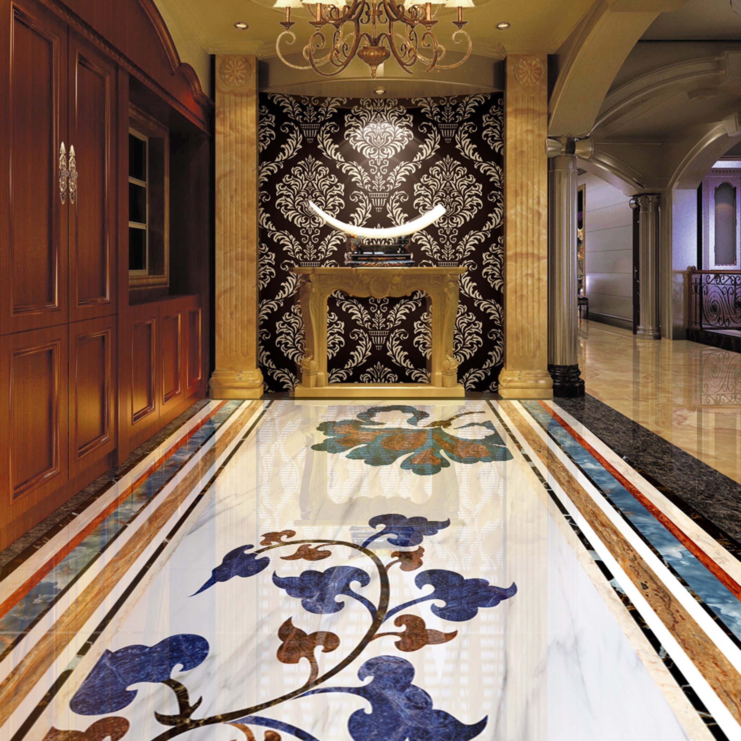 3D Blue Leaves WG403 Floor Mural Wallpaper AJ Wallpaper 2