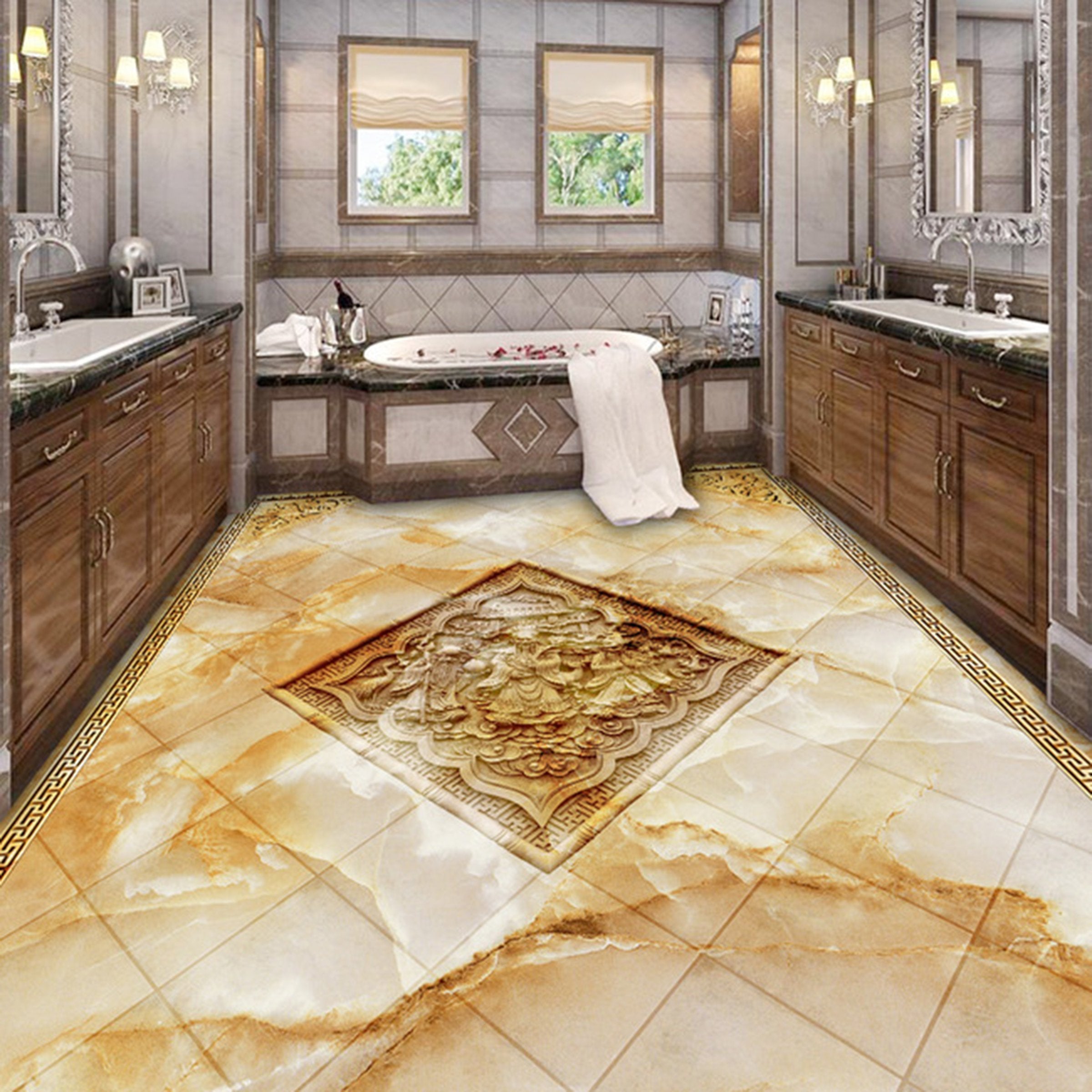 3D Golden Marble Lace WG272 Floor Mural Wallpaper AJ Wallpaper 2