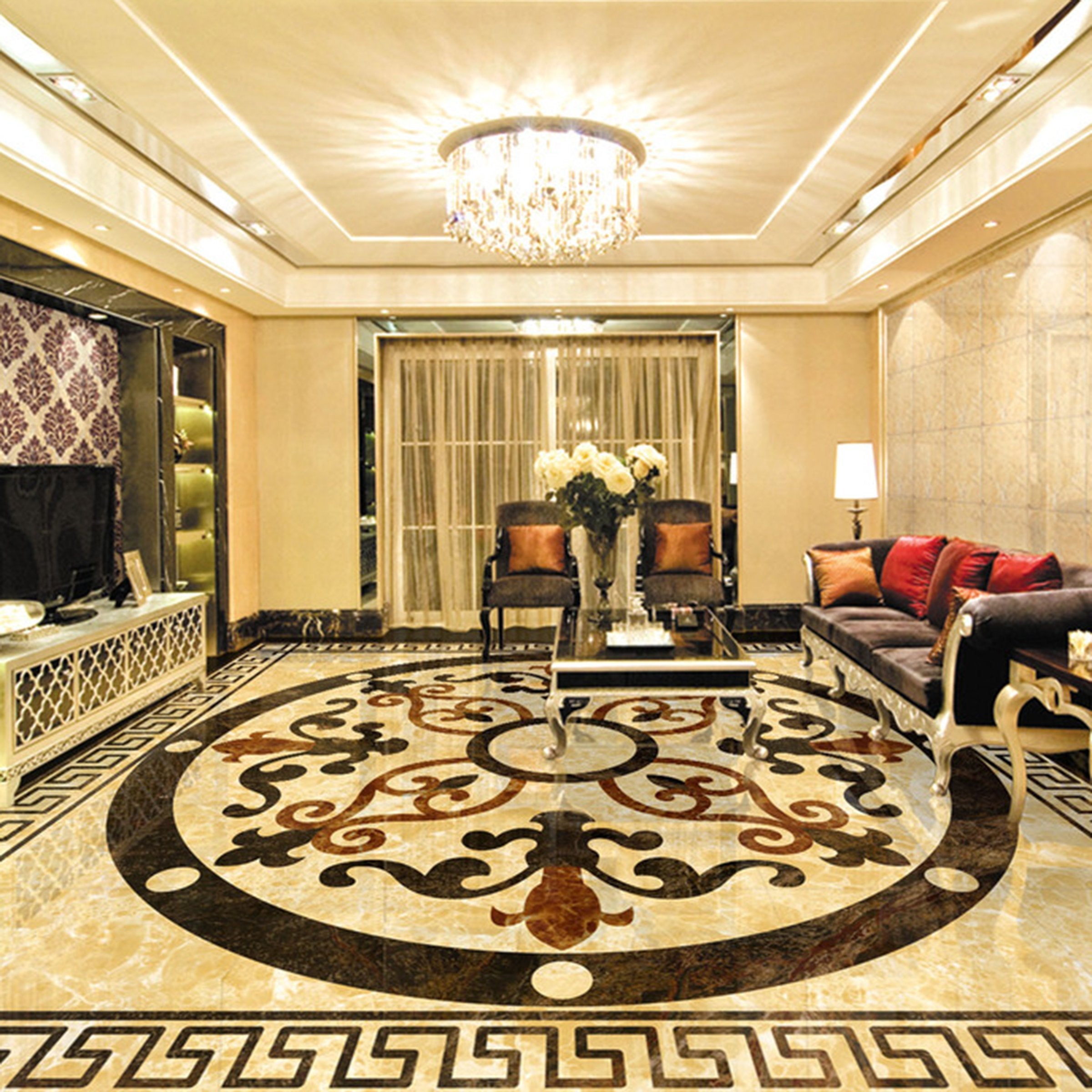 3D Marble Round Back Pattern WG416 Floor Mural Wallpaper AJ Wallpaper 2