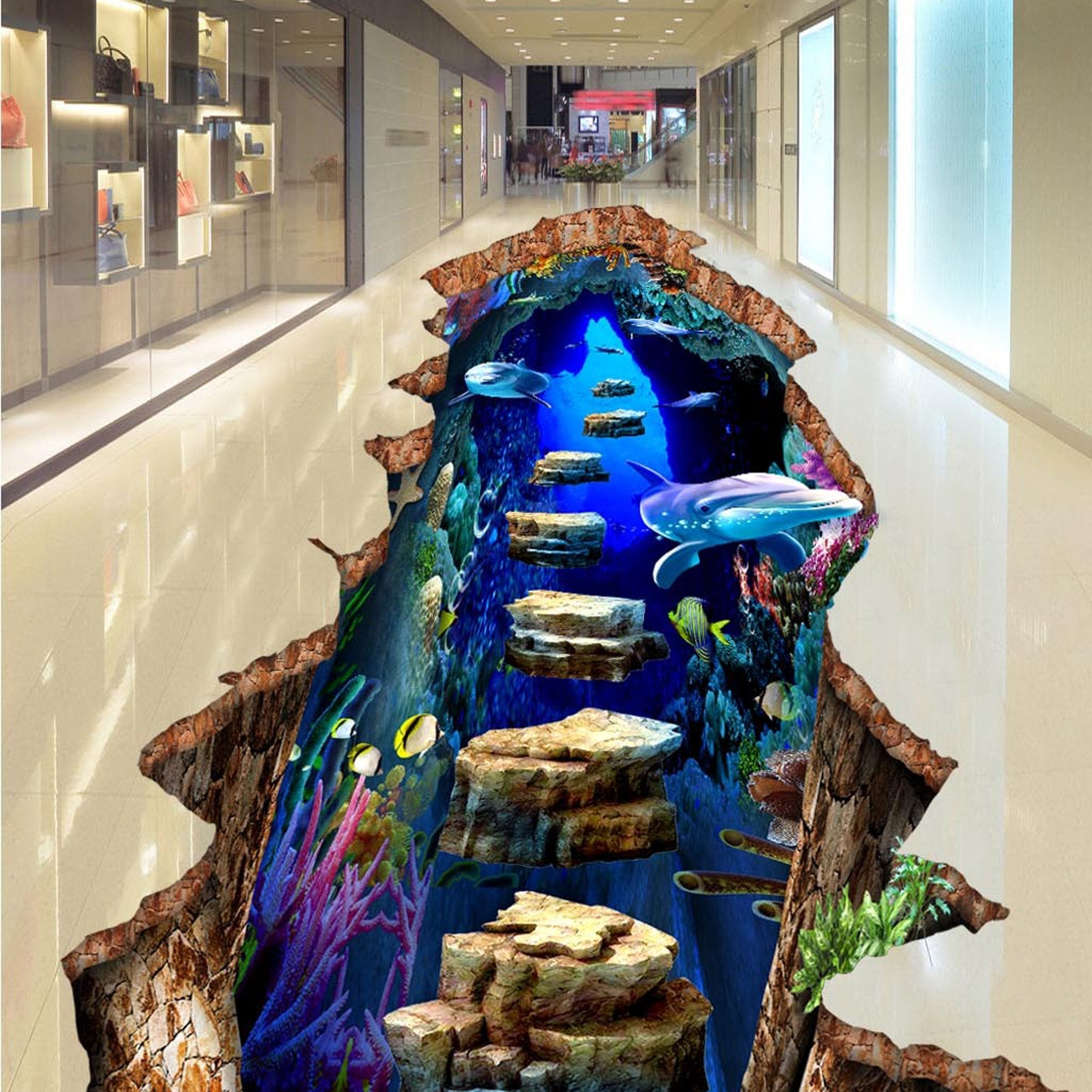 3D Sea Dolphin WG472 Floor Mural Wallpaper AJ Wallpaper 2