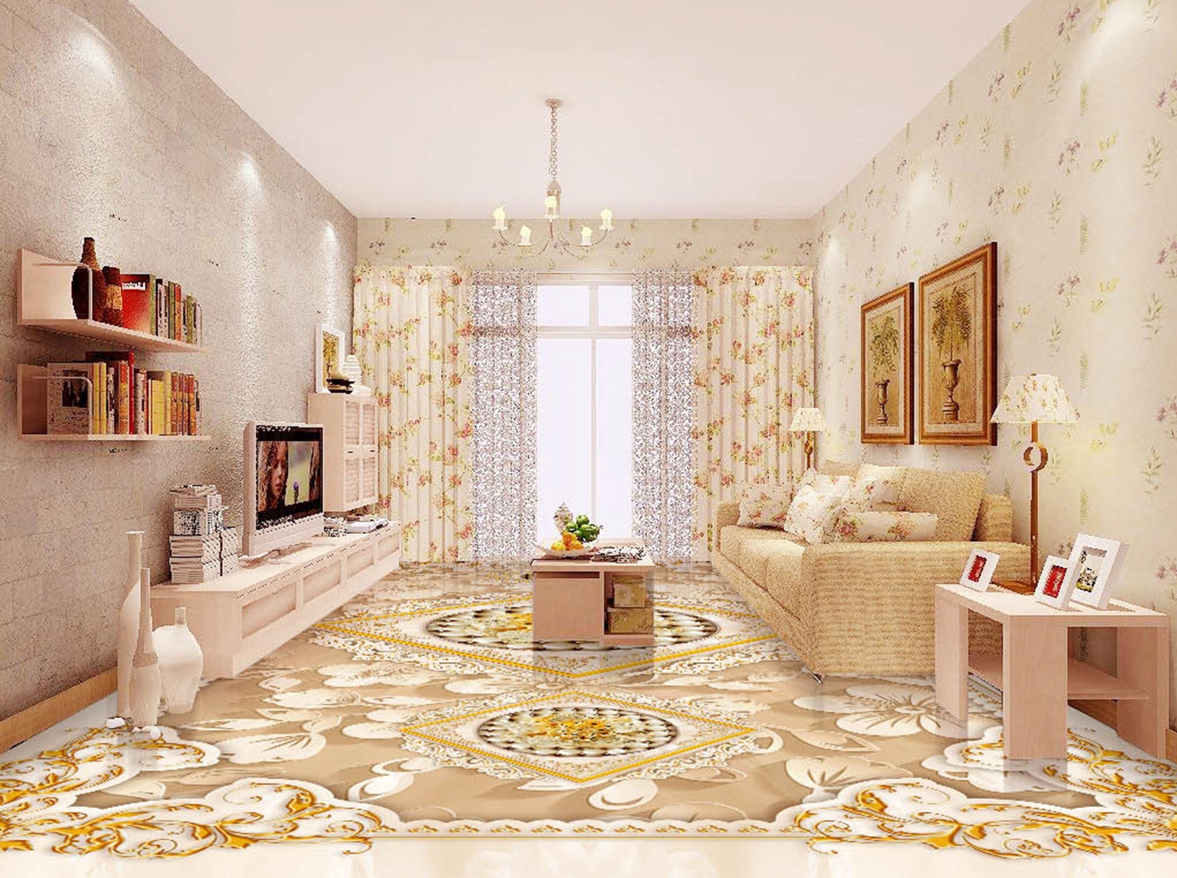 3D Yellow Pattern WG045 Floor Mural Wallpaper AJ Wallpaper 2