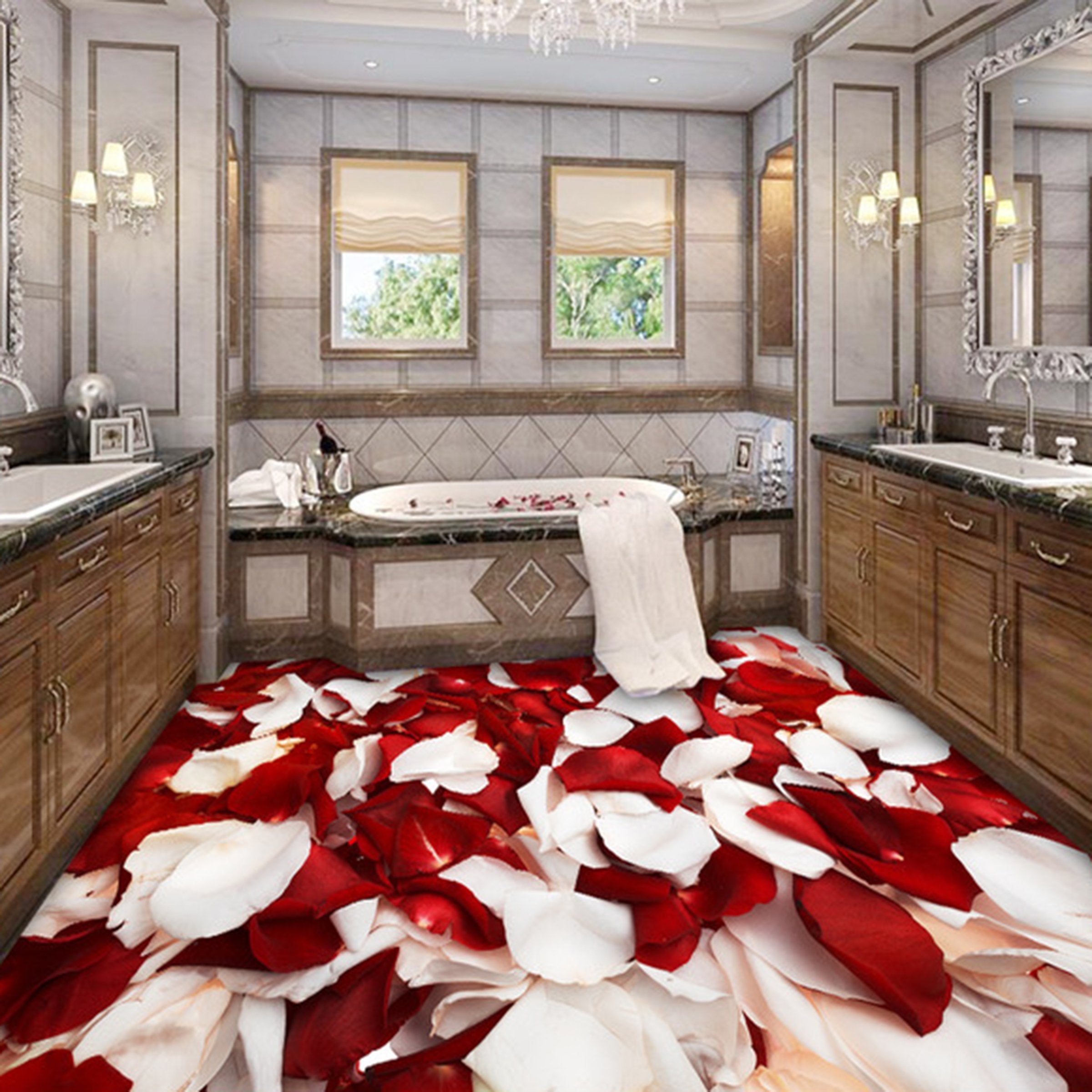 3D White Red Petals WG266 Floor Mural Wallpaper AJ Wallpaper 2
