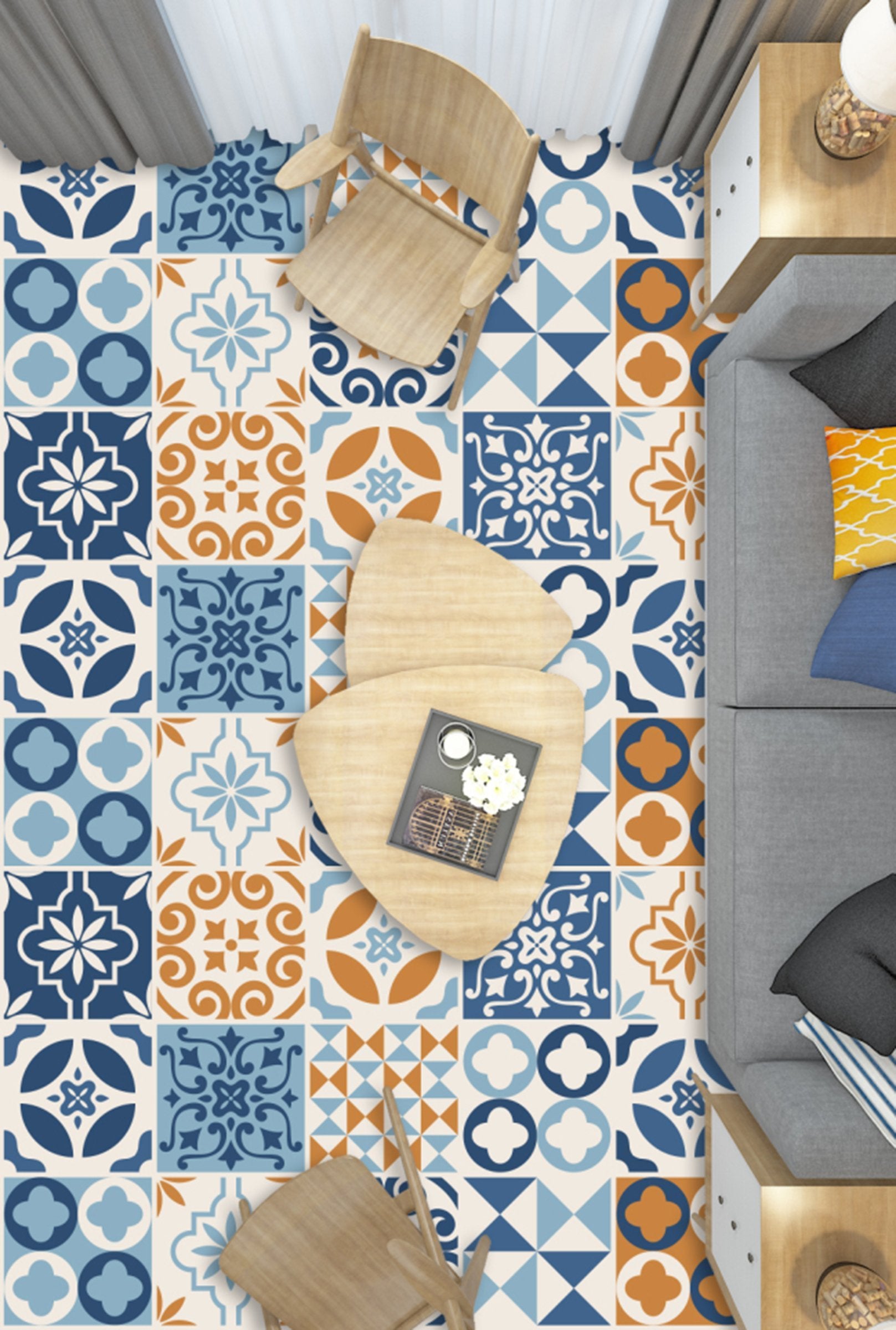 3D Cyan Pattern WG051 Floor Mural Wallpaper AJ Wallpaper 2