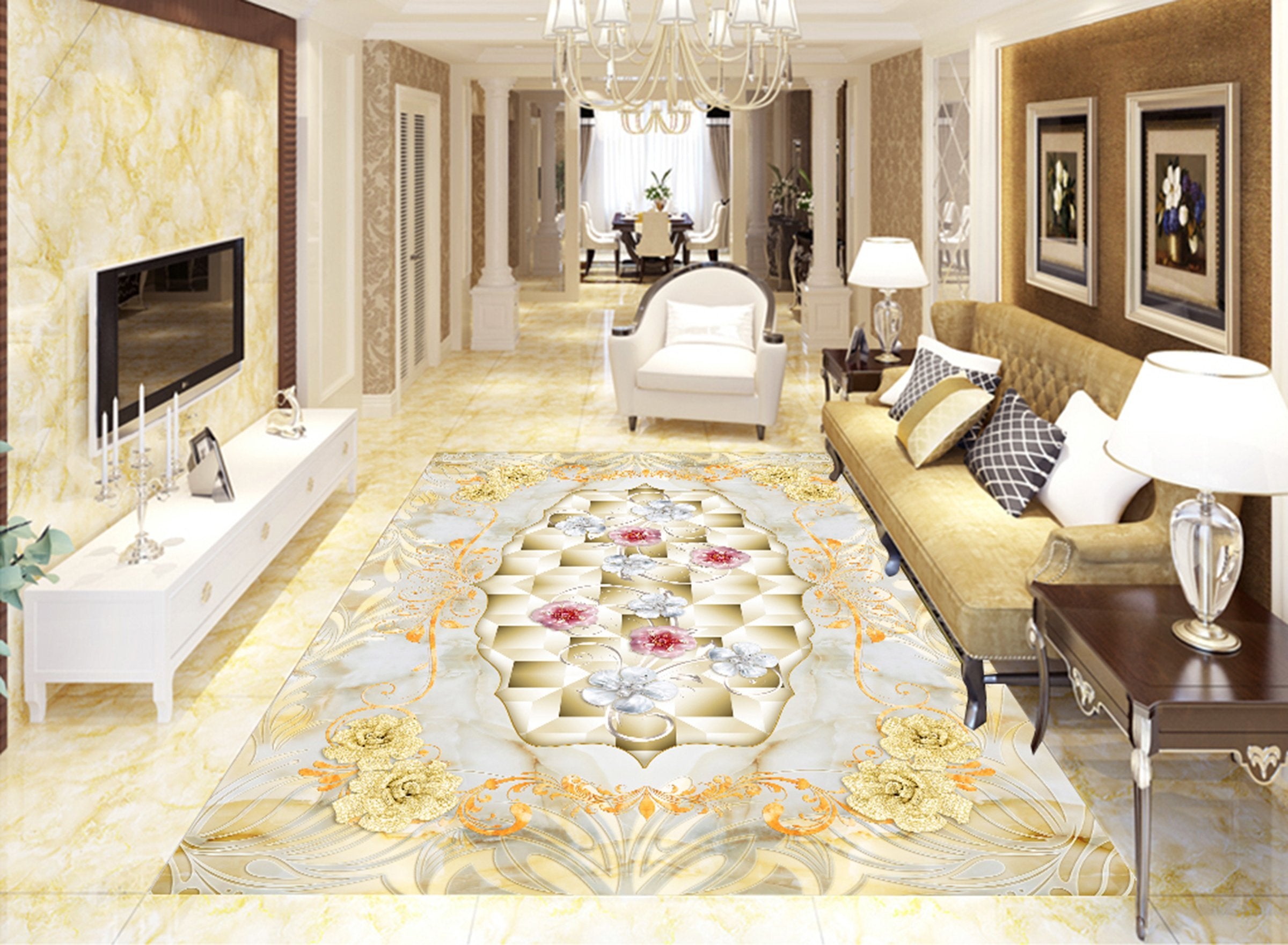 3D White Pattern WG070 Floor Mural Wallpaper AJ Wallpaper 2