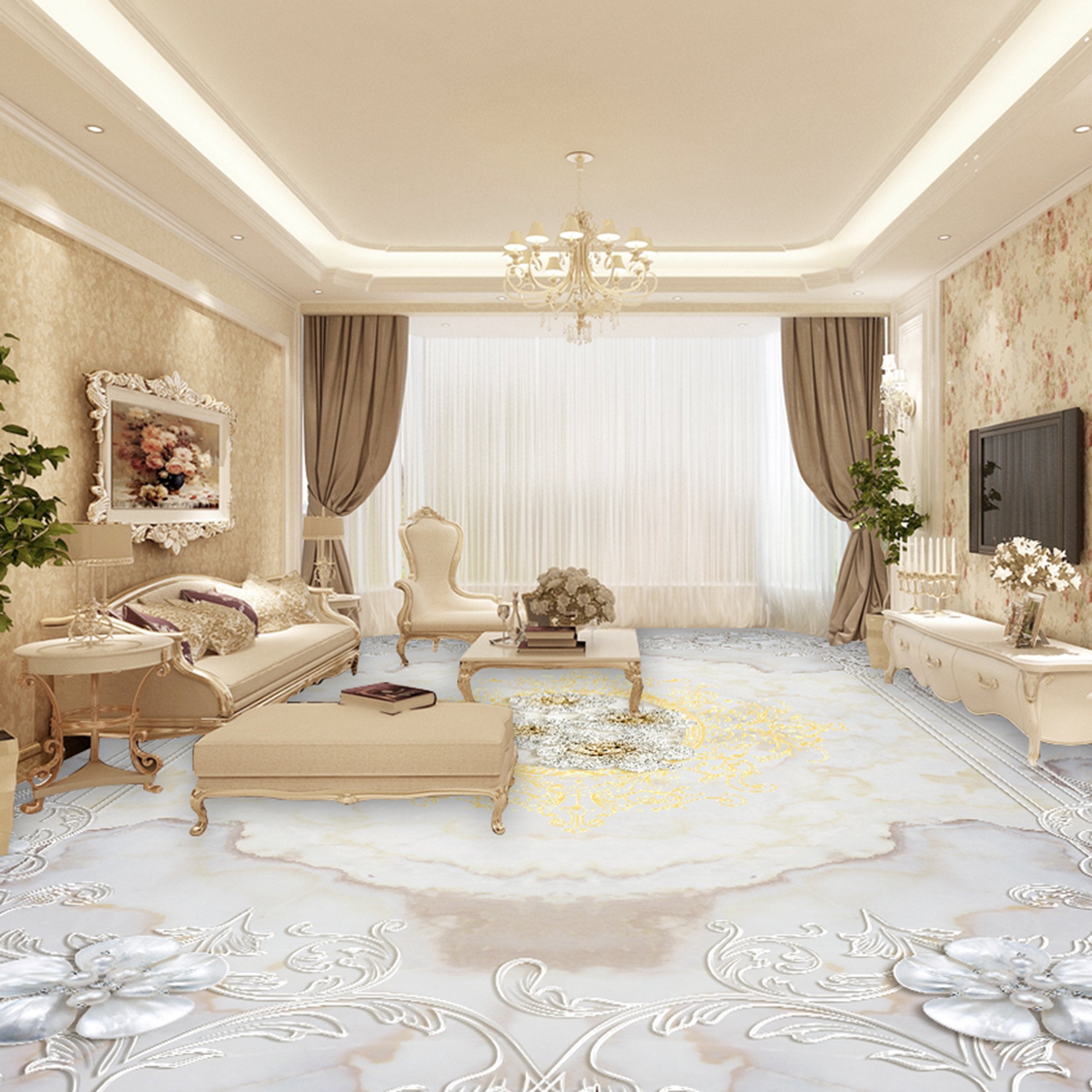 3D White Pattern WG175 Floor Mural Wallpaper AJ Wallpaper 2