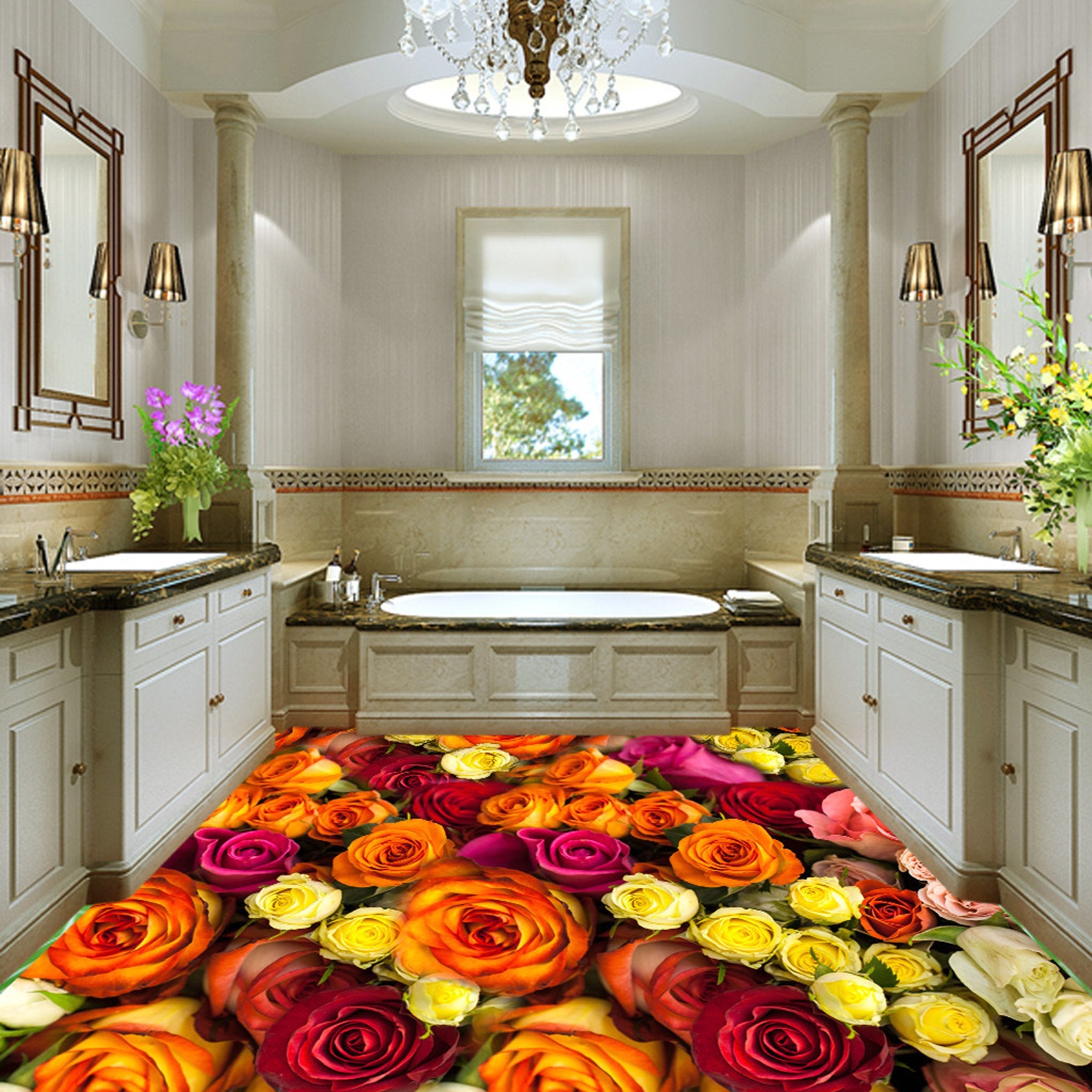 3D Colored Rose WG178 Floor Mural Wallpaper AJ Wallpaper 2