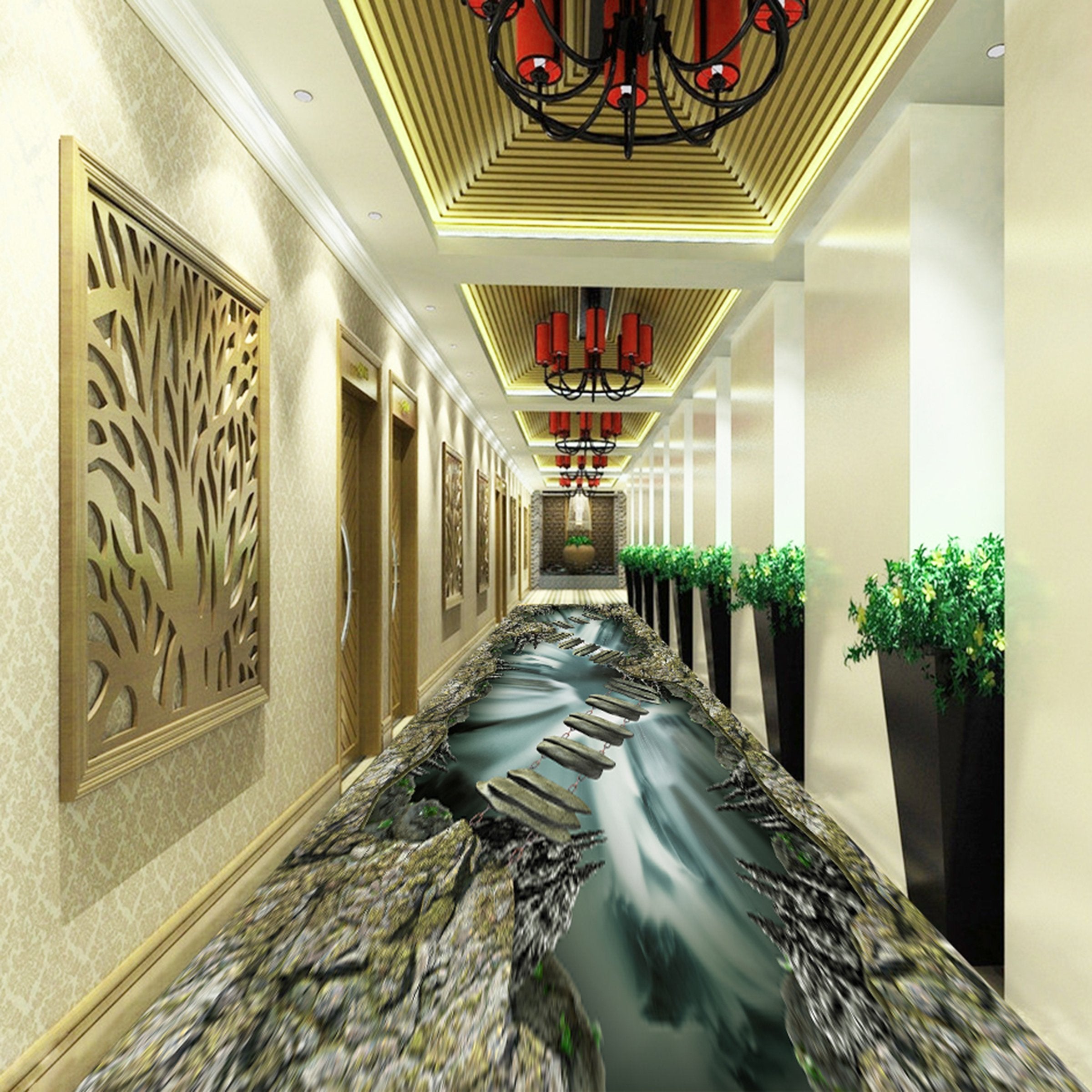 3D Deep Mountain Wooden Bridge WG560 Floor Mural Wallpaper AJ Wallpaper 2
