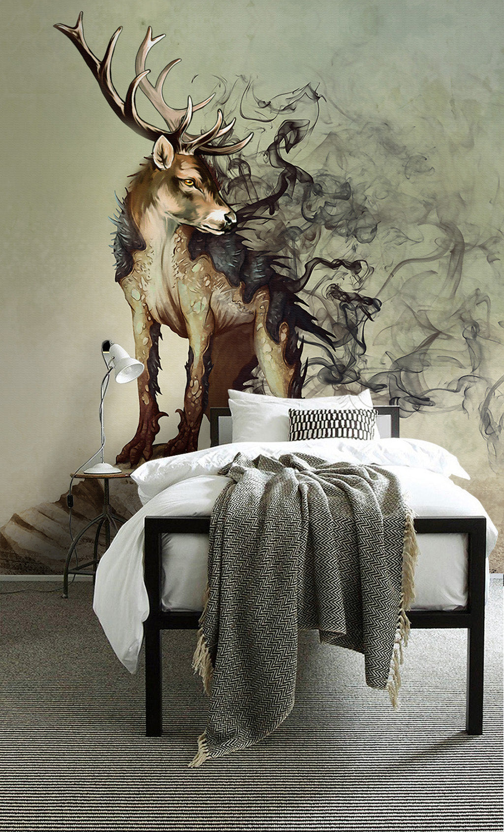 3D Deer Black Fog WG123 Wall Murals