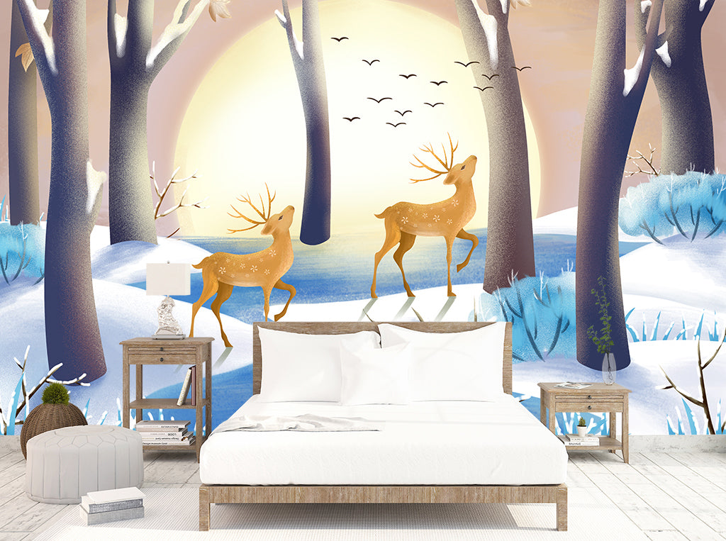 3D Sunset Sika Deer WG361 Wall Murals